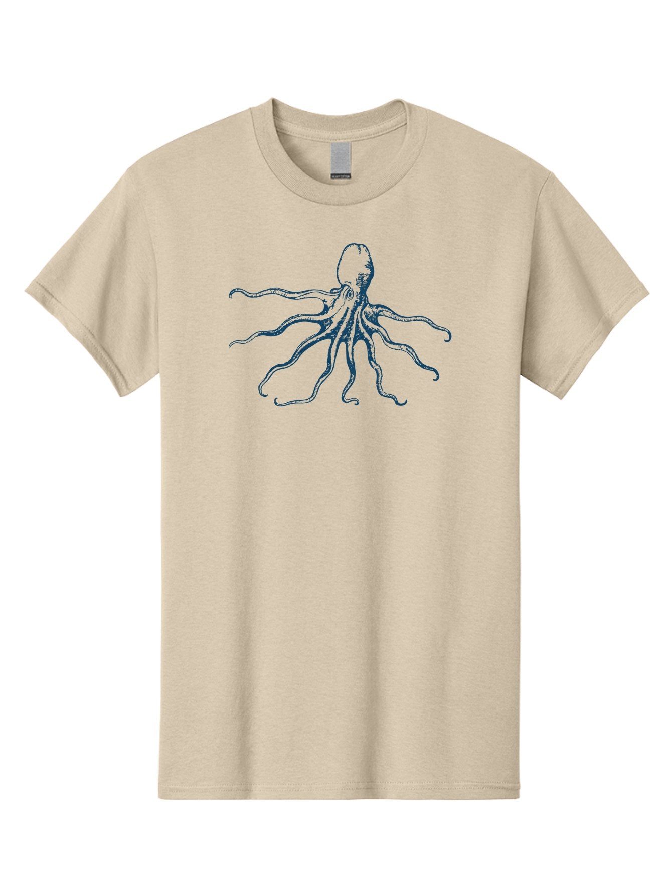 Sea Octopus Men'S Graphic Tee, 100% Cotton, Comfortable Casual Summer Wear, Machine Washable, Octopus, Eight Legs, Marine Life, Underwater Creature, Cephalopod, Ocean Animal, Tentacles, Wildlife, Sea Creature, Blue Illustration Aae631 5