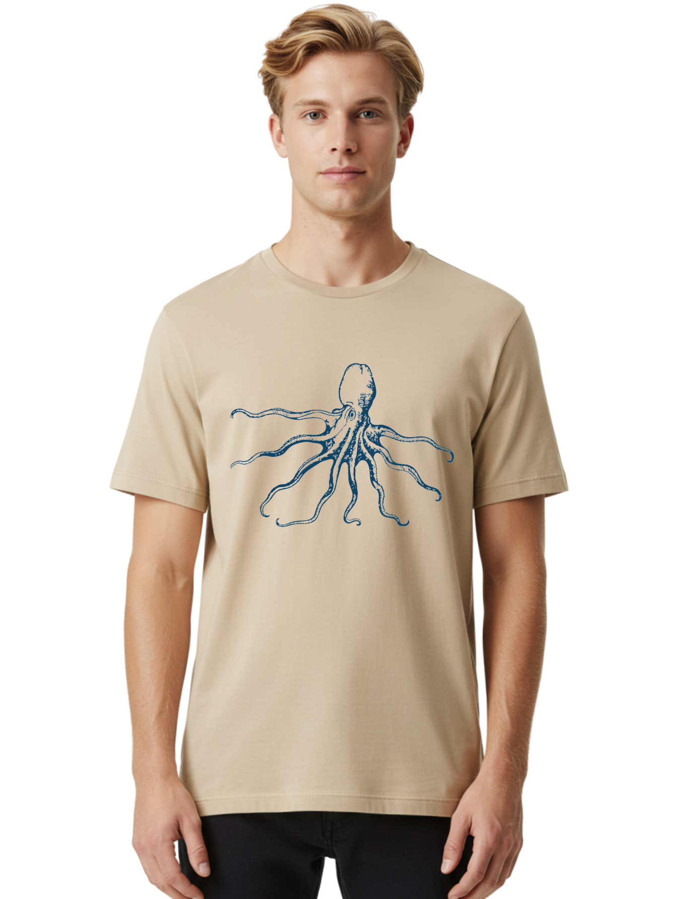 Sea Octopus Men'S Graphic Tee, 100% Cotton, Comfortable Casual Summer Wear, Machine Washable, Octopus, Eight Legs, Marine Life, Underwater Creature, Cephalopod, Ocean Animal, Tentacles, Wildlife, Sea Creature, Blue Illustration Aae631 10
