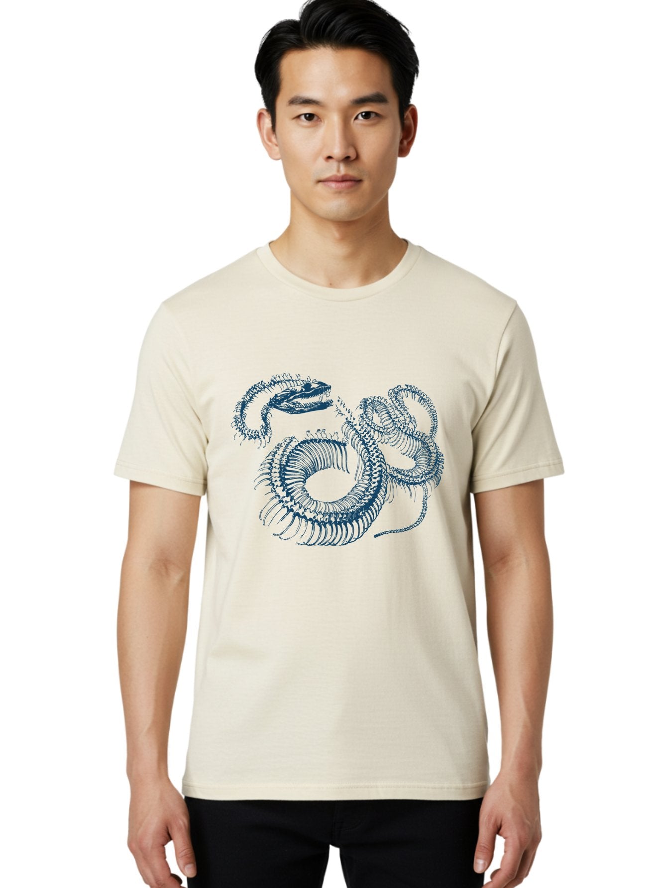 Sea-Monster Men'S Graphic Tee, 100% Cotton, Comfortable Casual Summer Wear, Machine Washable, Snake Illustration, Coiled Serpent, Detailed Drawing, Navy Blue Lines, Abstract Art, Snake Species, Reptile Design, Artistic Representation, Aae632 30