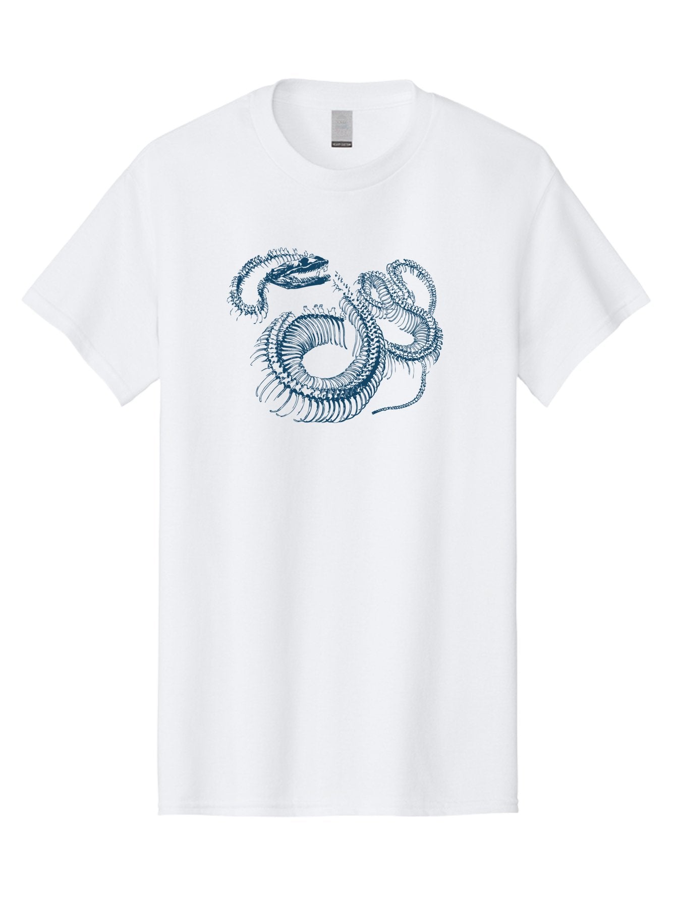 Sea-Monster Men'S Graphic Tee, 100% Cotton, Comfortable Casual Summer Wear, Machine Washable, Snake Illustration, Coiled Serpent, Detailed Drawing, Navy Blue Lines, Abstract Art, Snake Species, Reptile Design, Artistic Representation, Aae632