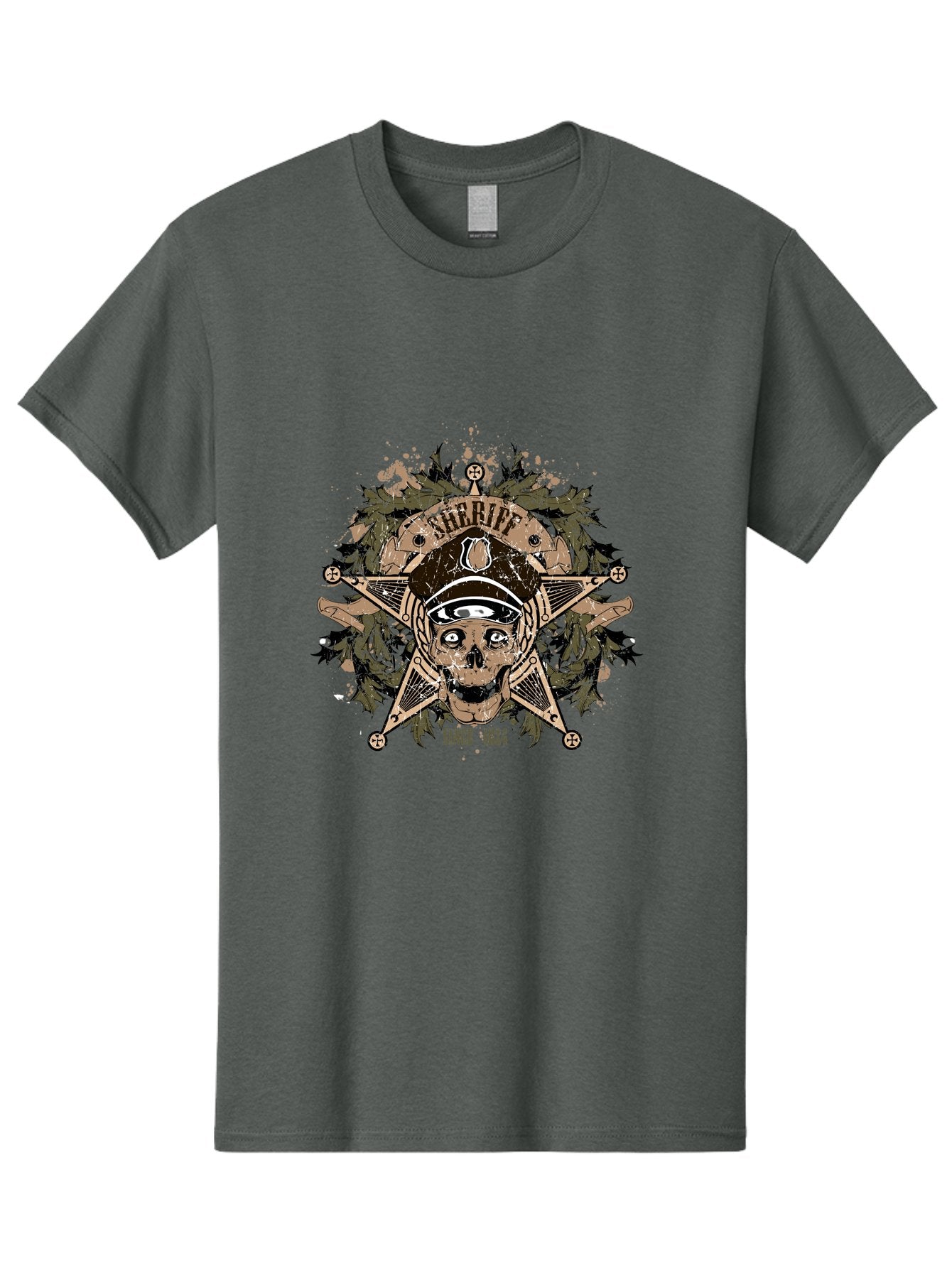 Sheriff Since 1824 Men'S Graphic Tee, 100% Cotton, Comfortable Casual Summer Wear, Machine Washable, Vintage Skull Design, Sailor Skull, Pirate Emblem, Nautical Theme, Tattoo Art, Grunge Style, Maritime Symbol, Edgy Aesthetic, Pirate Life, Aae634