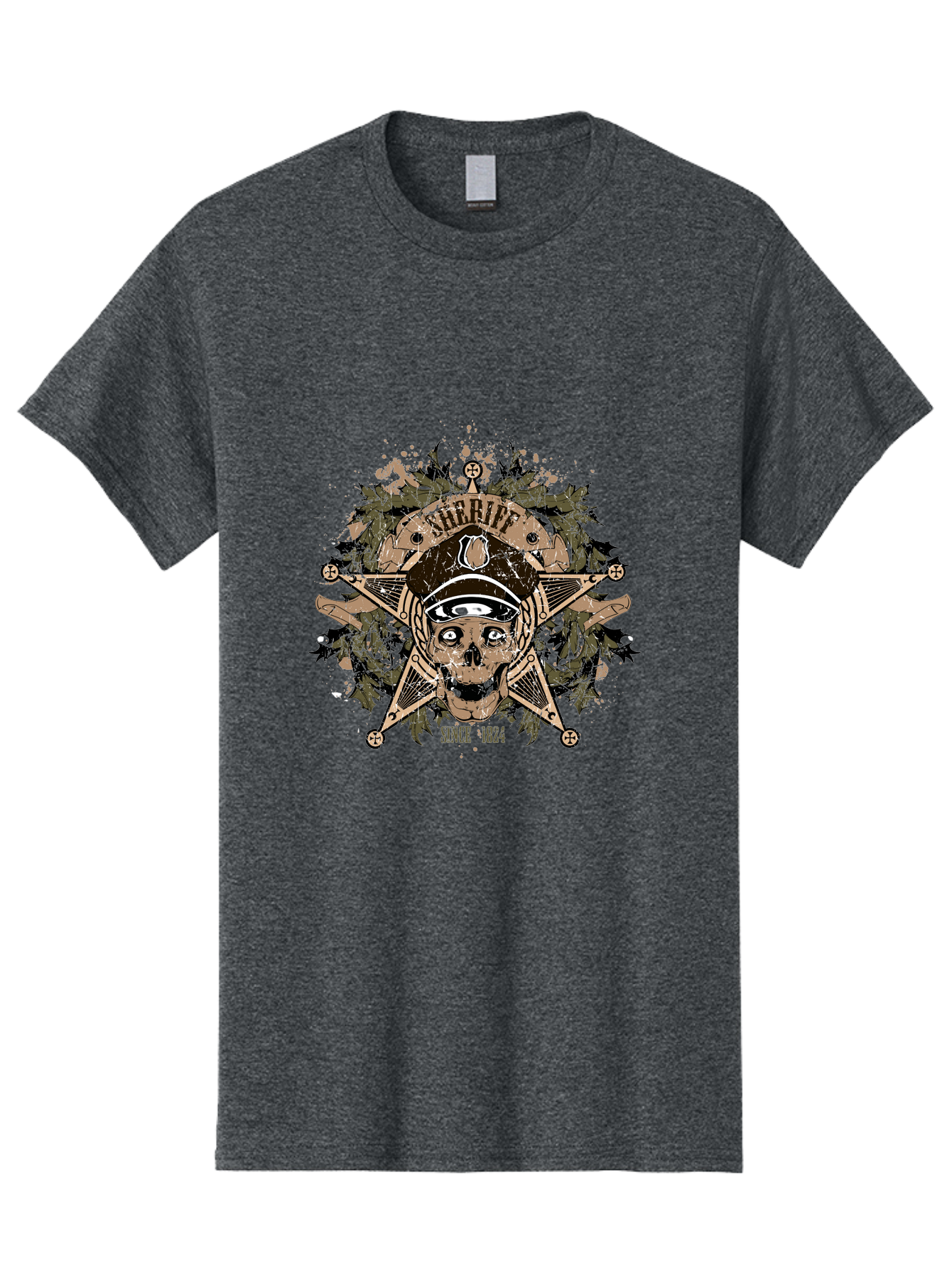 Sheriff Since 1824 Men'S Graphic Tee, 100% Cotton, Comfortable Casual Summer Wear, Machine Washable, Vintage Skull Design, Sailor Skull, Pirate Emblem, Nautical Theme, Tattoo Art, Grunge Style, Maritime Symbol, Edgy Aesthetic, Pirate Life, Aae634 27