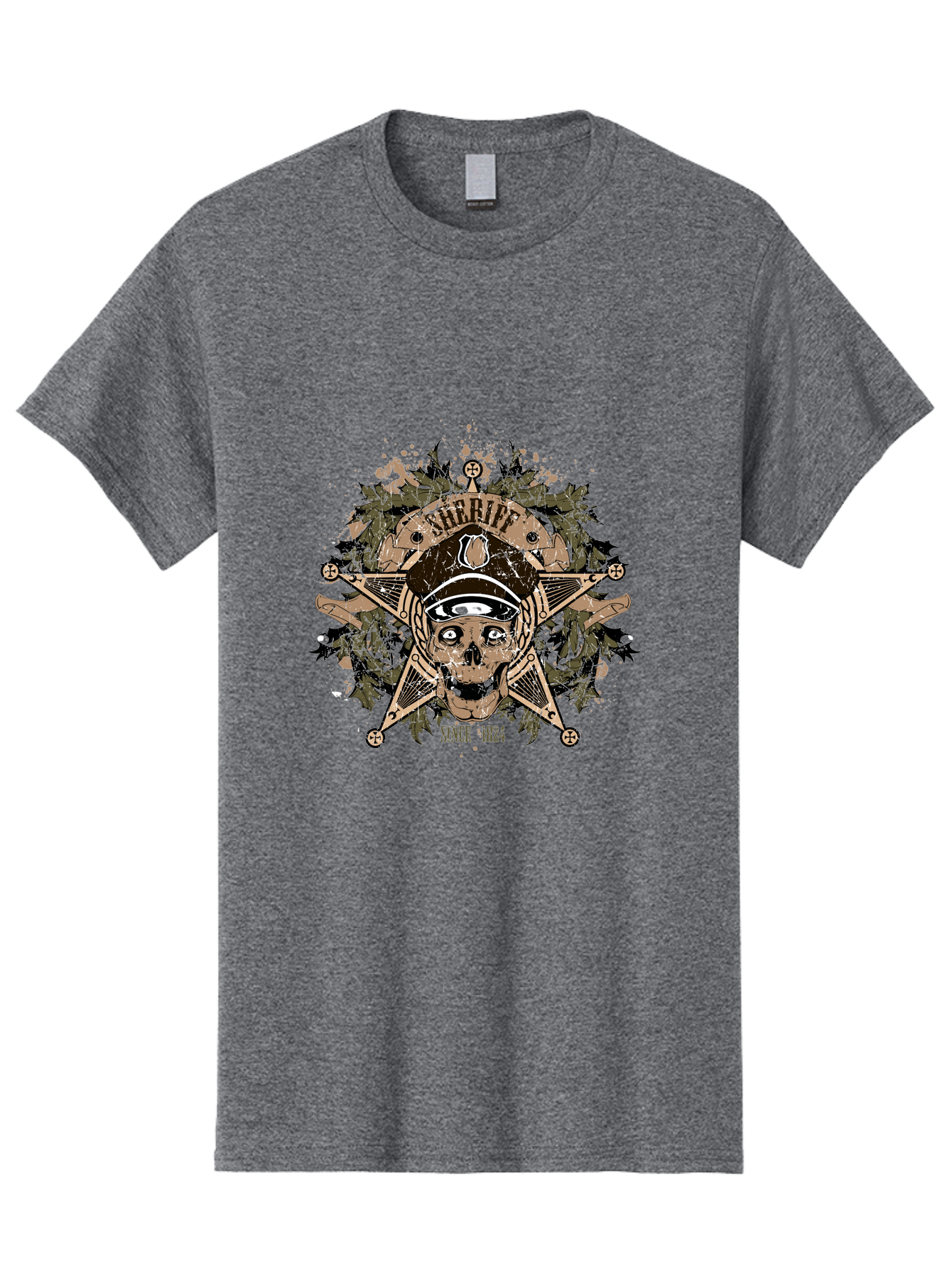 Sheriff Since 1824 Men'S Graphic Tee, 100% Cotton, Comfortable Casual Summer Wear, Machine Washable, Vintage Skull Design, Sailor Skull, Pirate Emblem, Nautical Theme, Tattoo Art, Grunge Style, Maritime Symbol, Edgy Aesthetic, Pirate Life, Aae634 29