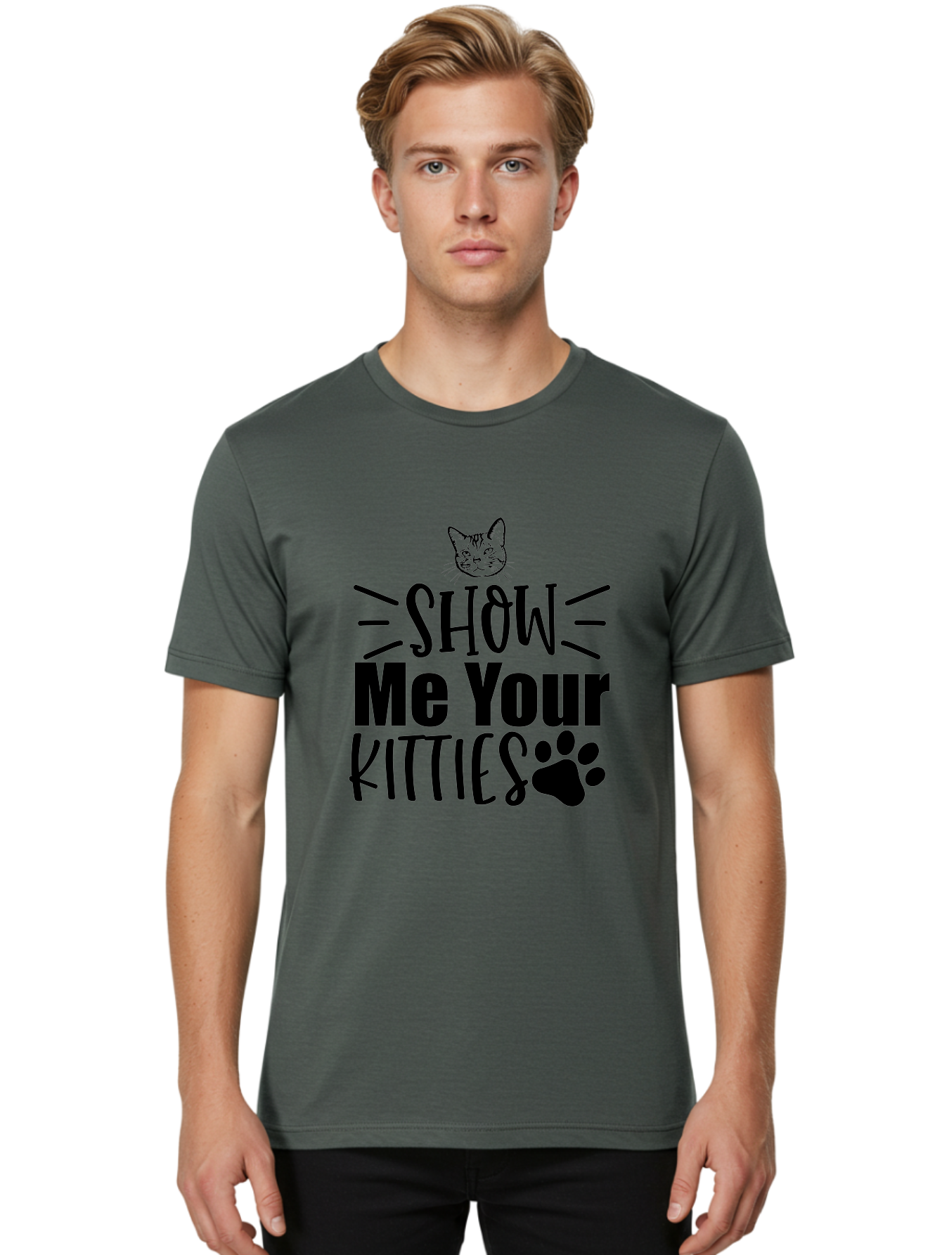 Show Me Your Kitties Men'S Graphic Tee, 100% Cotton, Comfortable Casual Summer Wear, Machine Washable, Cat Lovers, Kitties, Cat Theme, Feline Fun, Paw Print, Cat Face, Cute Graphics, Pet Lovers, Show Me Your Kitties Aae636 20