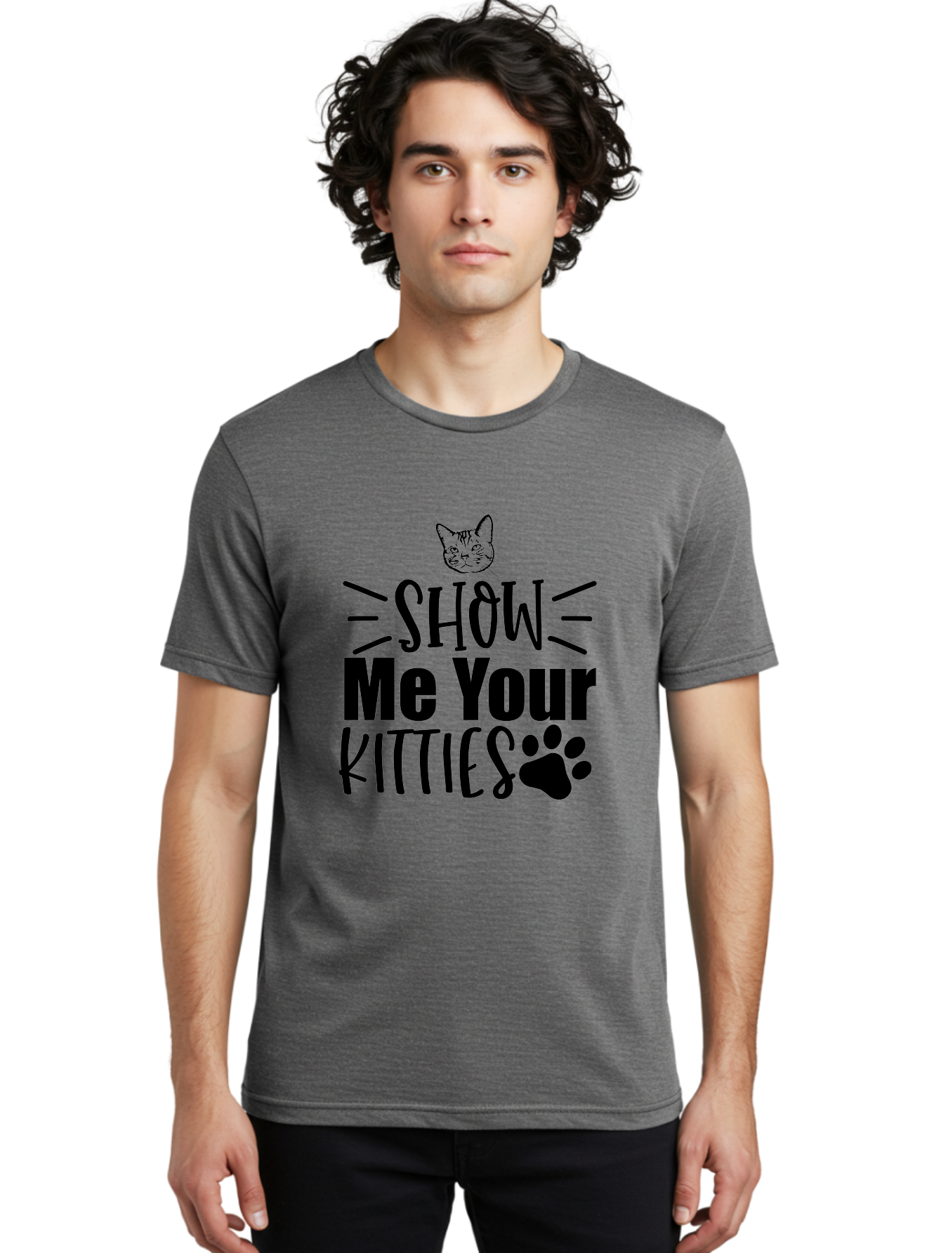Show Me Your Kitties Men'S Graphic Tee, 100% Cotton, Comfortable Casual Summer Wear, Machine Washable, Cat Lovers, Kitties, Cat Theme, Feline Fun, Paw Print, Cat Face, Cute Graphics, Pet Lovers, Show Me Your Kitties Aae636 24