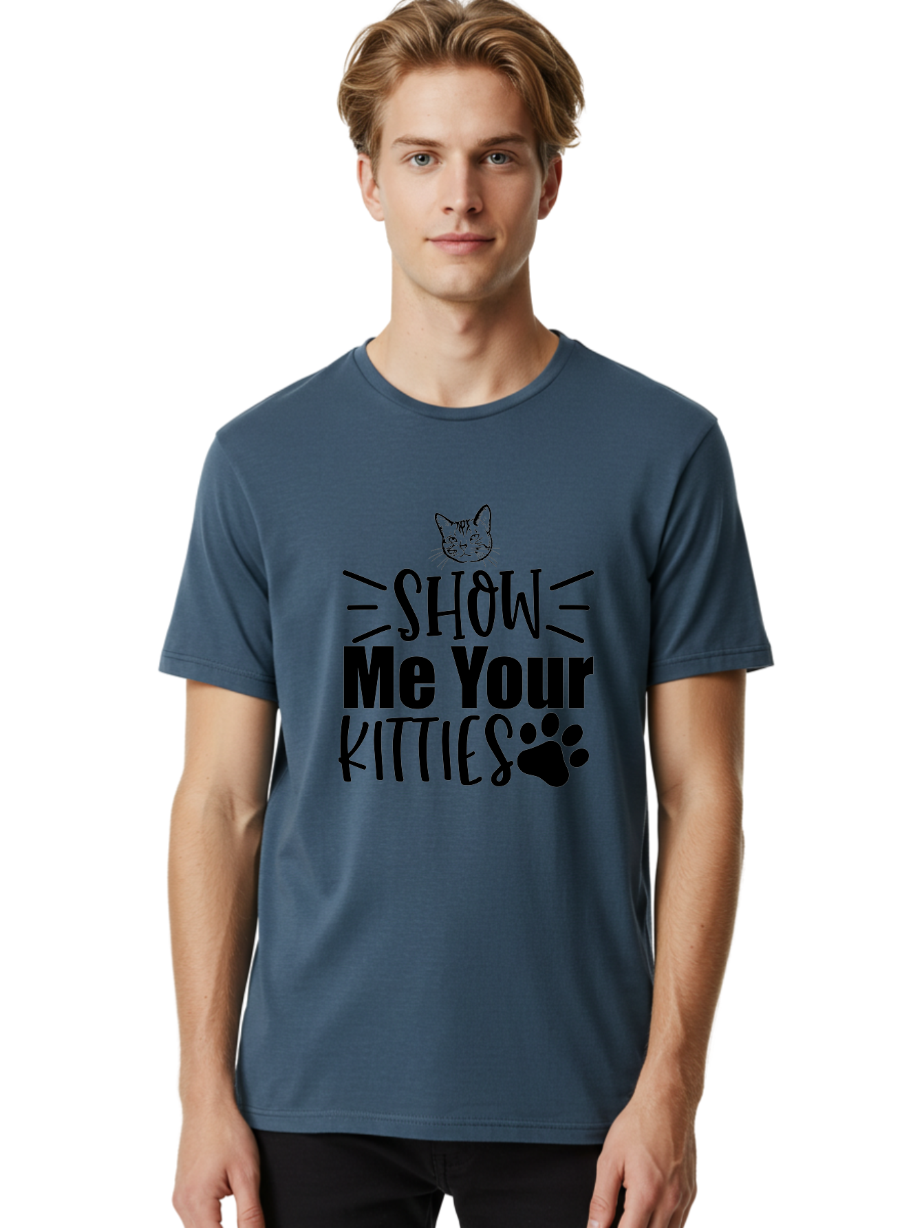 Show Me Your Kitties Men'S Graphic Tee, 100% Cotton, Comfortable Casual Summer Wear, Machine Washable, Cat Lovers, Kitties, Cat Theme, Feline Fun, Paw Print, Cat Face, Cute Graphics, Pet Lovers, Show Me Your Kitties Aae636 6