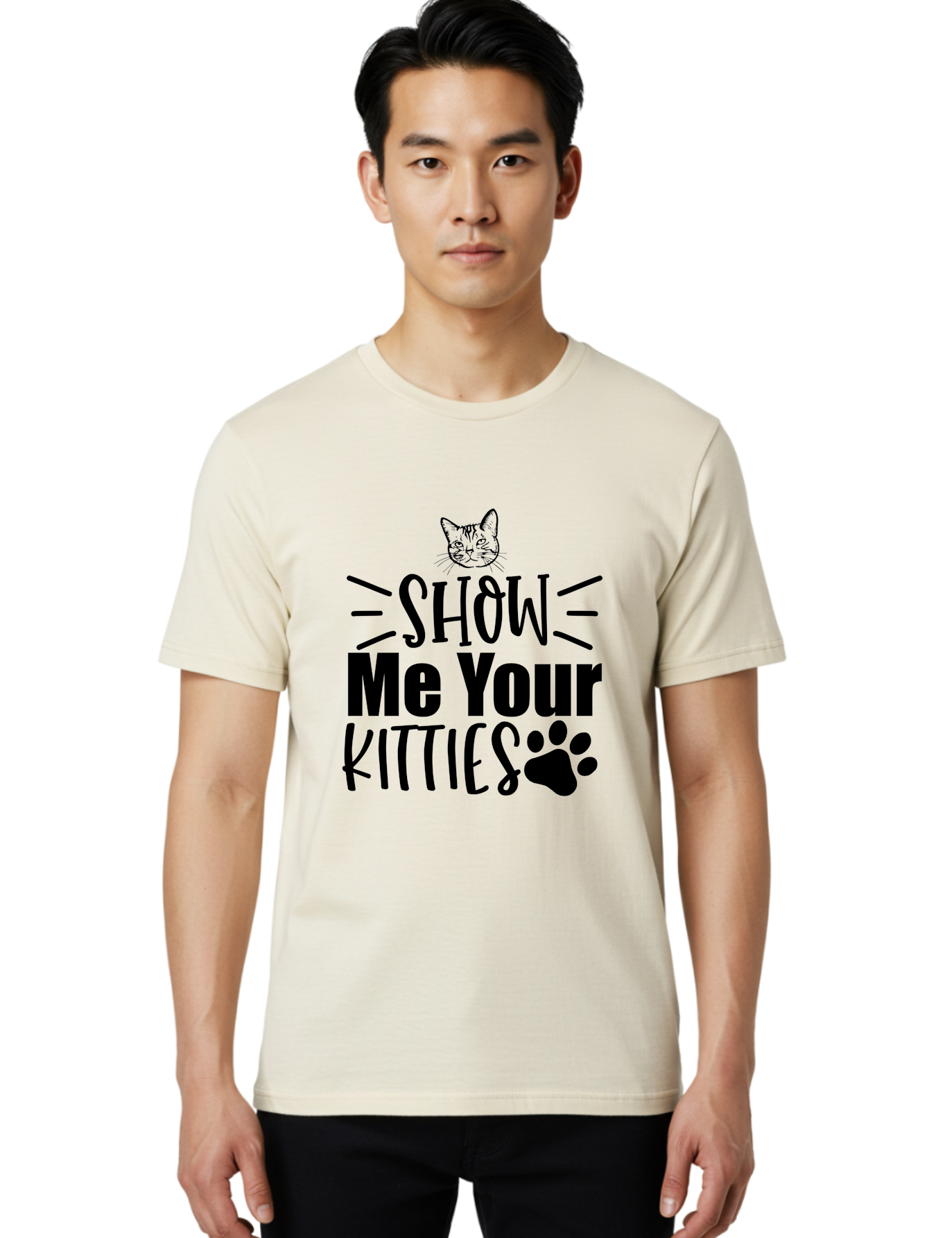 Show Me Your Kitties Men'S Graphic Tee, 100% Cotton, Comfortable Casual Summer Wear, Machine Washable, Cat Lovers, Kitties, Cat Theme, Feline Fun, Paw Print, Cat Face, Cute Graphics, Pet Lovers, Show Me Your Kitties Aae636 4