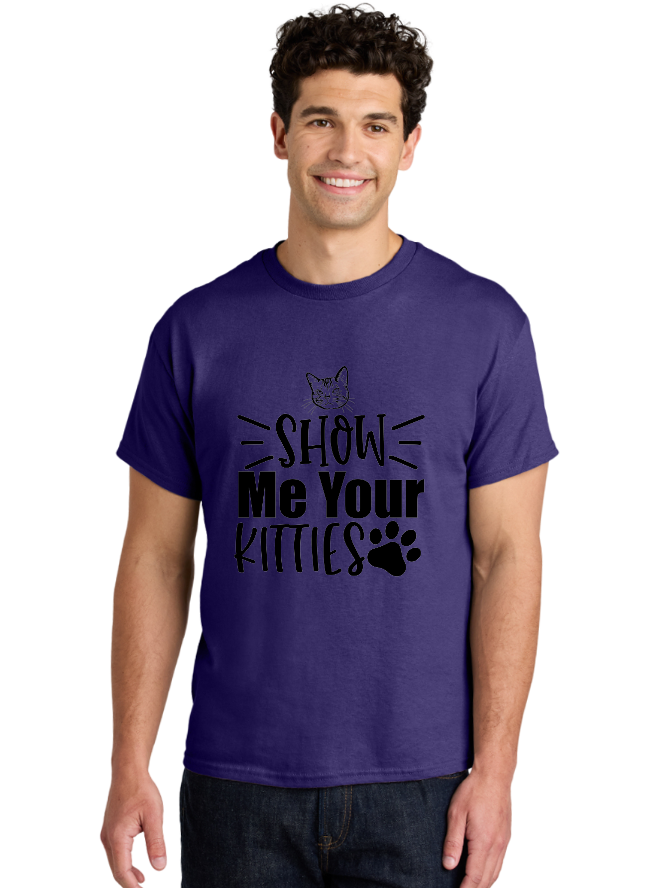 Show Me Your Kitties Men'S Graphic Tee, 100% Cotton, Comfortable Casual Summer Wear, Machine Washable, Cat Lovers, Kitties, Cat Theme, Feline Fun, Paw Print, Cat Face, Cute Graphics, Pet Lovers, Show Me Your Kitties Aae636