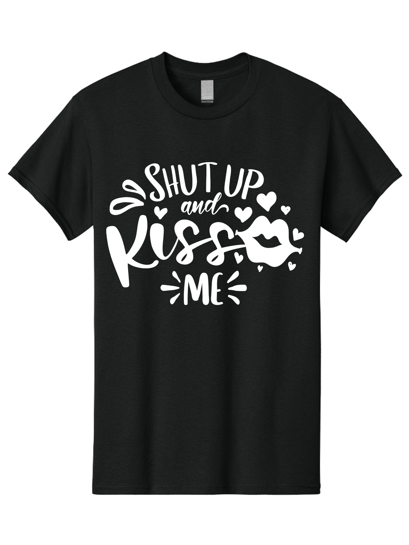 Shut Up And Kiss Me White Men'S Graphic Tee, 100% Cotton, Comfortable Casual Summer Wear, Machine Washable, Romantic Quote, Kiss Me, Shut Up, Love Message, Heart Icons, Lips Illustration, Affectionate Phrase, Valentines Day, Sweet Nothings, Aae637 13