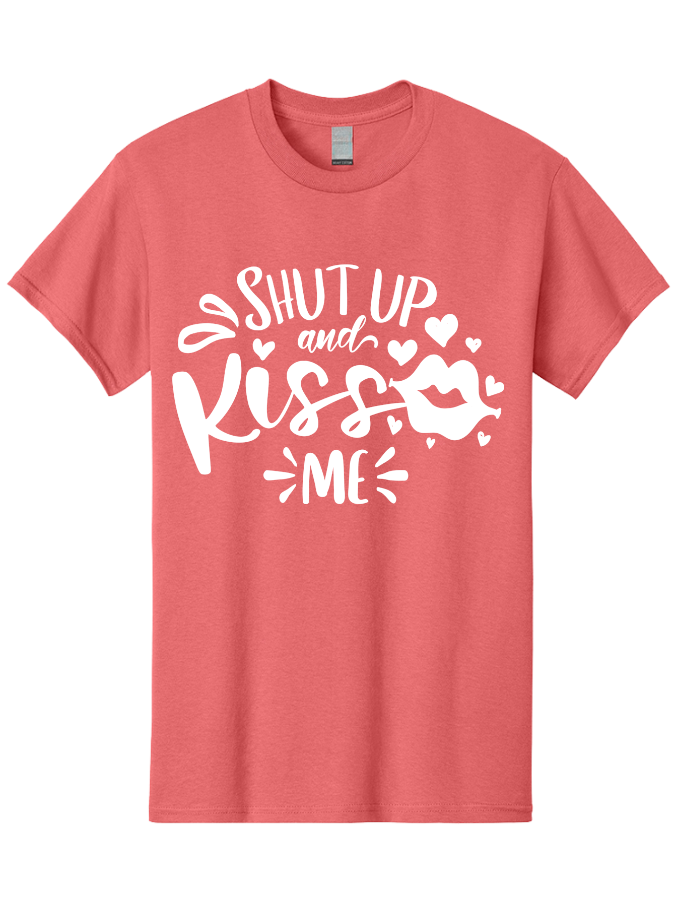 Shut Up And Kiss Me White Men'S Graphic Tee, 100% Cotton, Comfortable Casual Summer Wear, Machine Washable, Romantic Quote, Kiss Me, Shut Up, Love Message, Heart Icons, Lips Illustration, Affectionate Phrase, Valentines Day, Sweet Nothings, Aae637