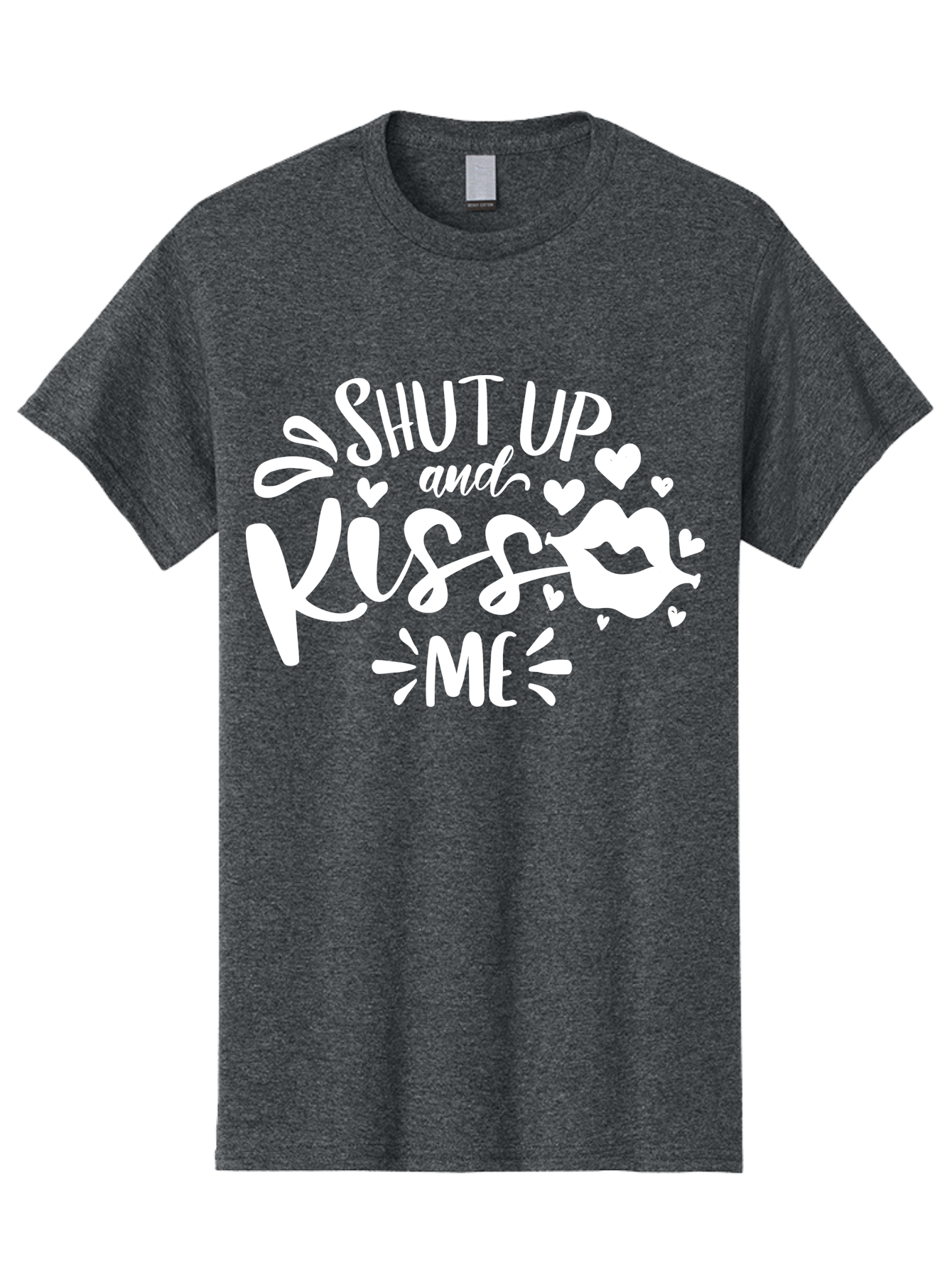 Shut Up And Kiss Me White Men'S Graphic Tee, 100% Cotton, Comfortable Casual Summer Wear, Machine Washable, Romantic Quote, Kiss Me, Shut Up, Love Message, Heart Icons, Lips Illustration, Affectionate Phrase, Valentines Day, Sweet Nothings, Aae637 25