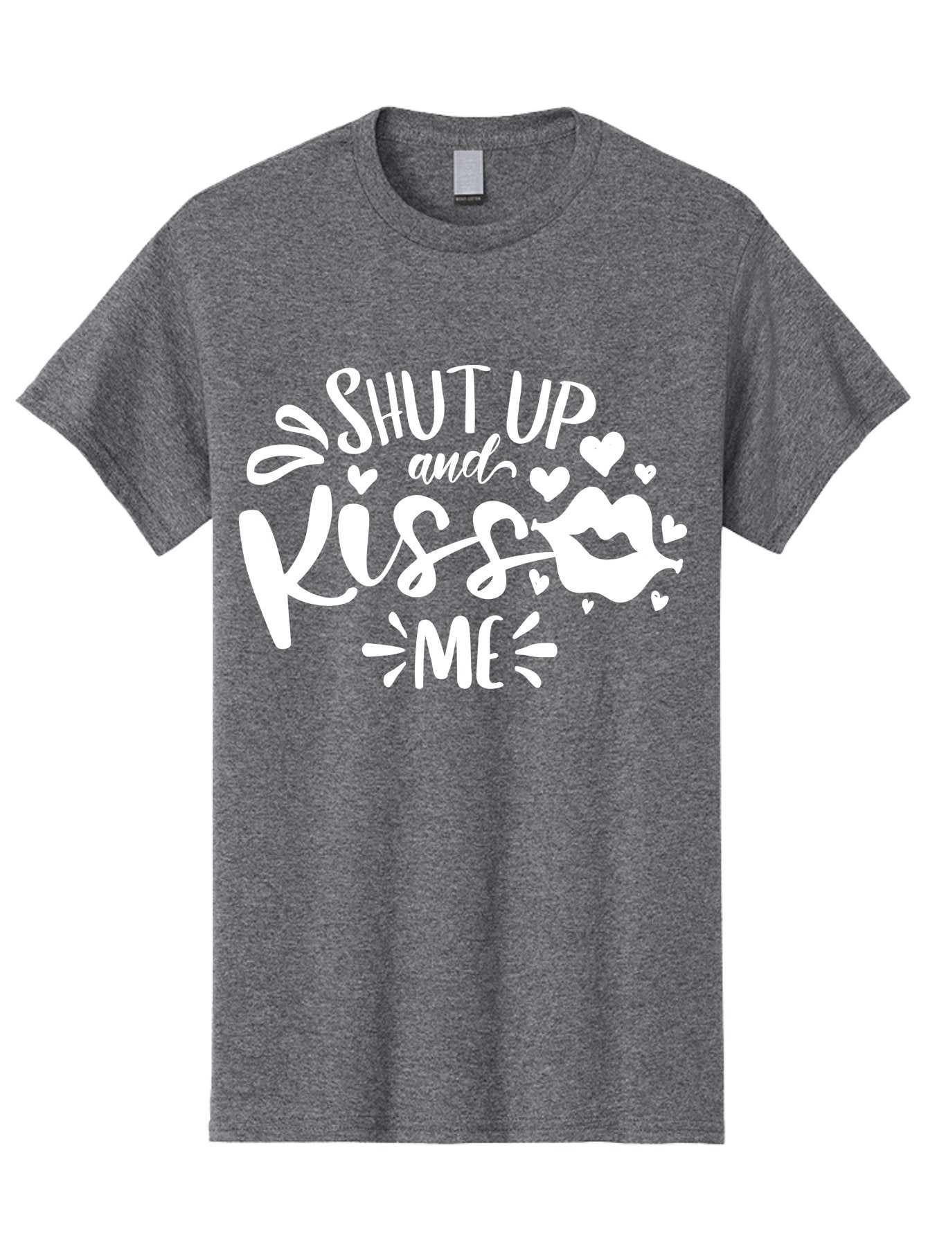 Shut Up And Kiss Me White Men'S Graphic Tee, 100% Cotton, Comfortable Casual Summer Wear, Machine Washable, Romantic Quote, Kiss Me, Shut Up, Love Message, Heart Icons, Lips Illustration, Affectionate Phrase, Valentines Day, Sweet Nothings, Aae637 6