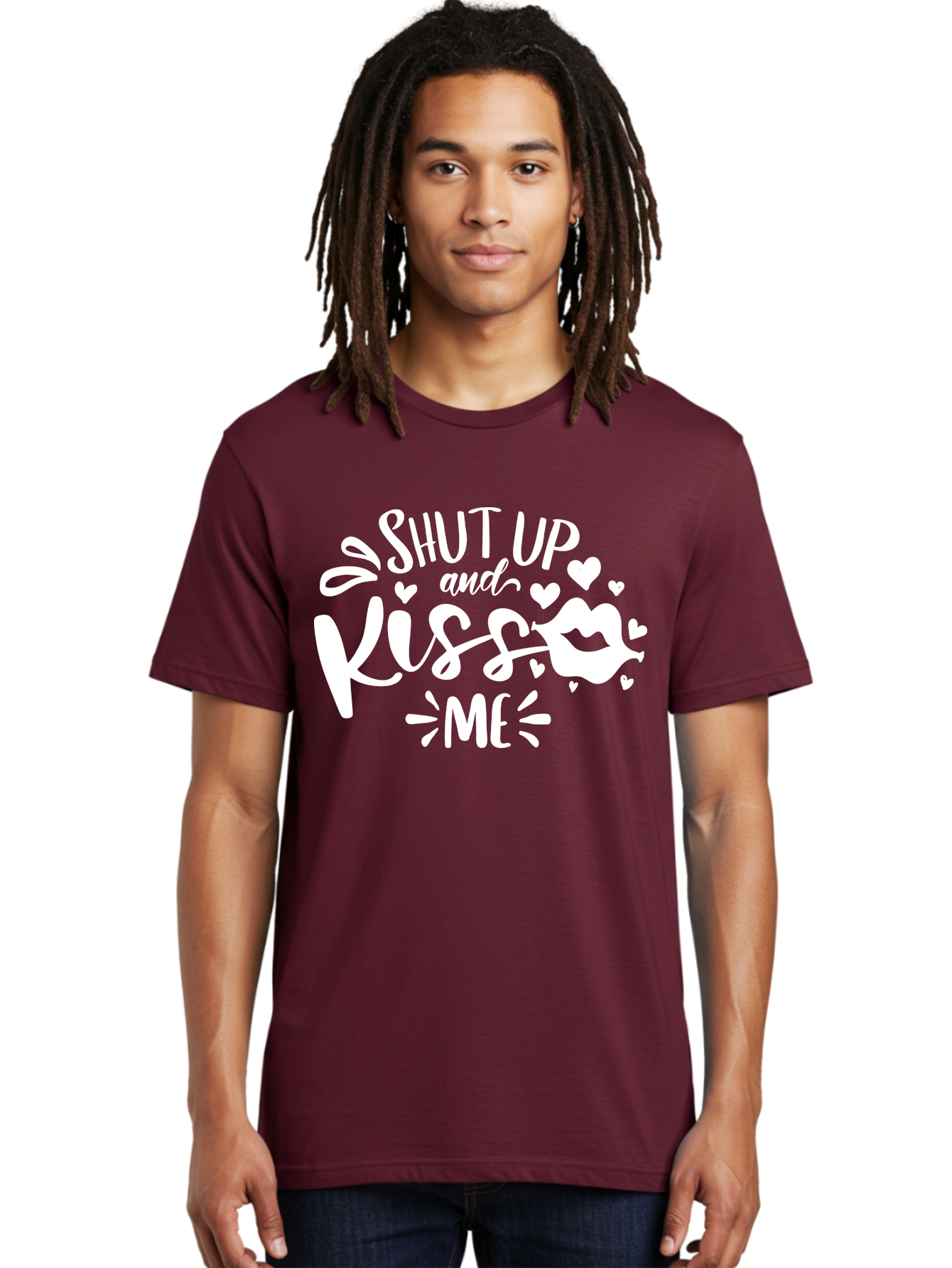 Shut Up And Kiss Me White Men'S Graphic Tee, 100% Cotton, Comfortable Casual Summer Wear, Machine Washable, Romantic Quote, Kiss Me, Shut Up, Love Message, Heart Icons, Lips Illustration, Affectionate Phrase, Valentines Day, Sweet Nothings, Aae637 28
