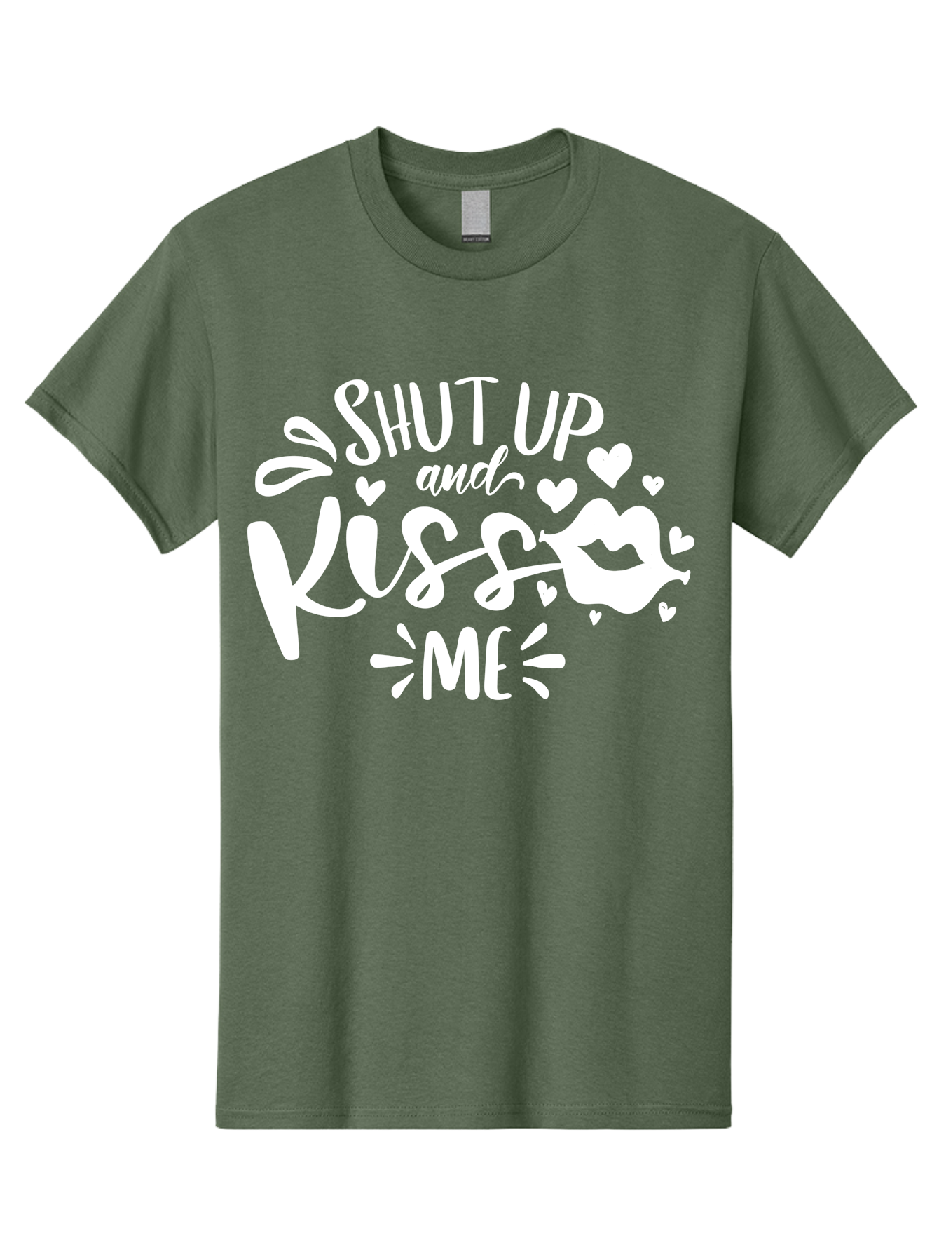 Shut Up And Kiss Me White Men'S Graphic Tee, 100% Cotton, Comfortable Casual Summer Wear, Machine Washable, Romantic Quote, Kiss Me, Shut Up, Love Message, Heart Icons, Lips Illustration, Affectionate Phrase, Valentines Day, Sweet Nothings, Aae637 5