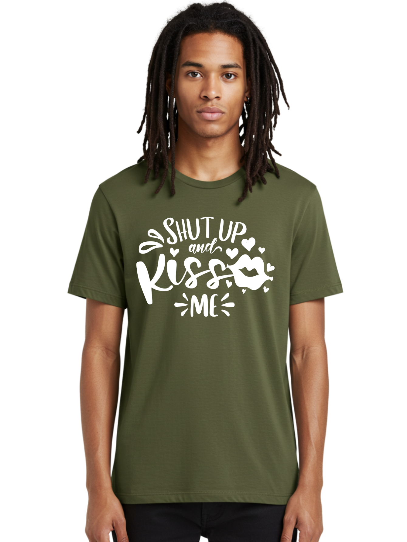 Shut Up And Kiss Me White Men'S Graphic Tee, 100% Cotton, Comfortable Casual Summer Wear, Machine Washable, Romantic Quote, Kiss Me, Shut Up, Love Message, Heart Icons, Lips Illustration, Affectionate Phrase, Valentines Day, Sweet Nothings, Aae637 6
