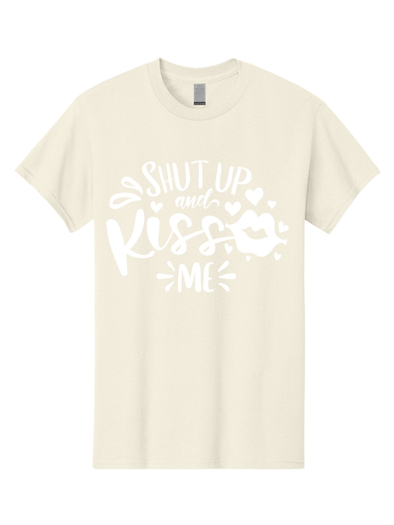 Shut Up And Kiss Me White Men'S Graphic Tee, 100% Cotton, Comfortable Casual Summer Wear, Machine Washable, Romantic Quote, Kiss Me, Shut Up, Love Message, Heart Icons, Lips Illustration, Affectionate Phrase, Valentines Day, Sweet Nothings, Aae637 7