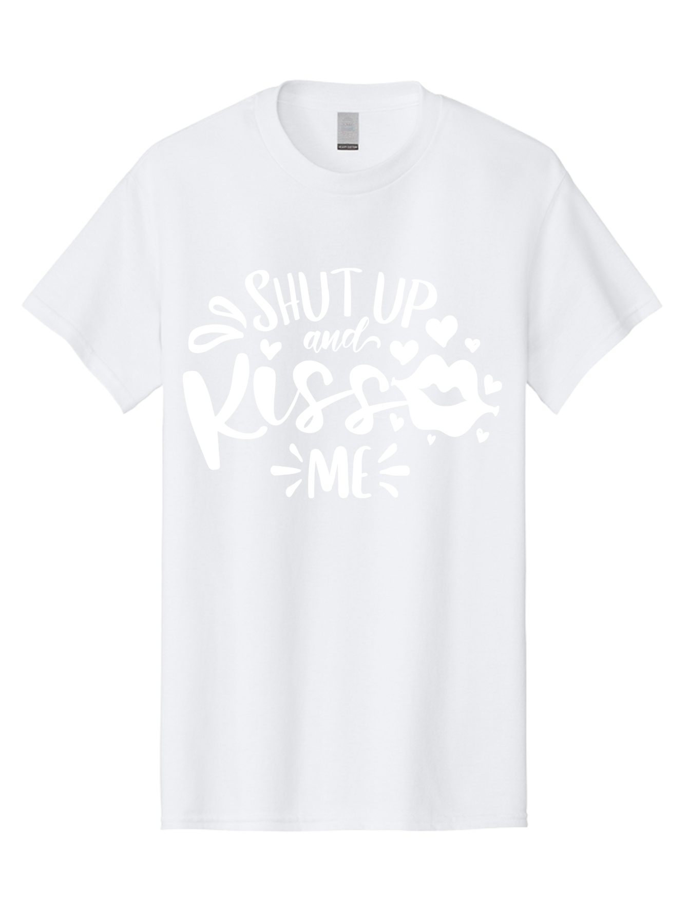 Shut Up And Kiss Me White Men'S Graphic Tee, 100% Cotton, Comfortable Casual Summer Wear, Machine Washable, Romantic Quote, Kiss Me, Shut Up, Love Message, Heart Icons, Lips Illustration, Affectionate Phrase, Valentines Day, Sweet Nothings, Aae637 11
