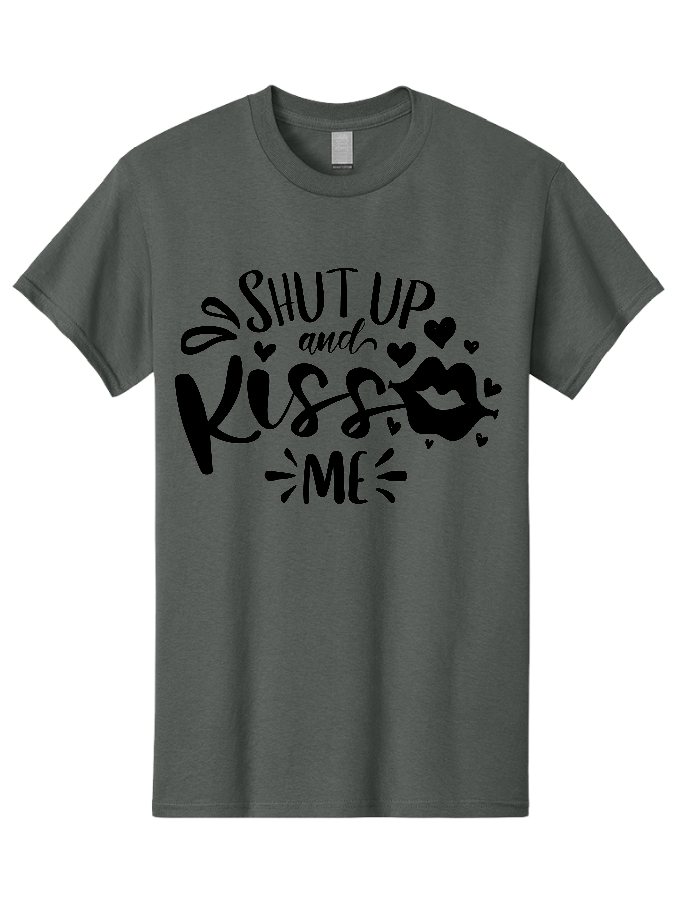 Shut Up And Kiss Me Men'S Graphic Tee, 100% Cotton, Comfortable Casual Summer Wear, Machine Washable, Love Quotes, Romantic Phrases, Kiss Me, Shut Up, Valentines Day Gifts, Couples Quotes, Heart Graphics, Lips Illustration, Sassy Phrases Aae638 13