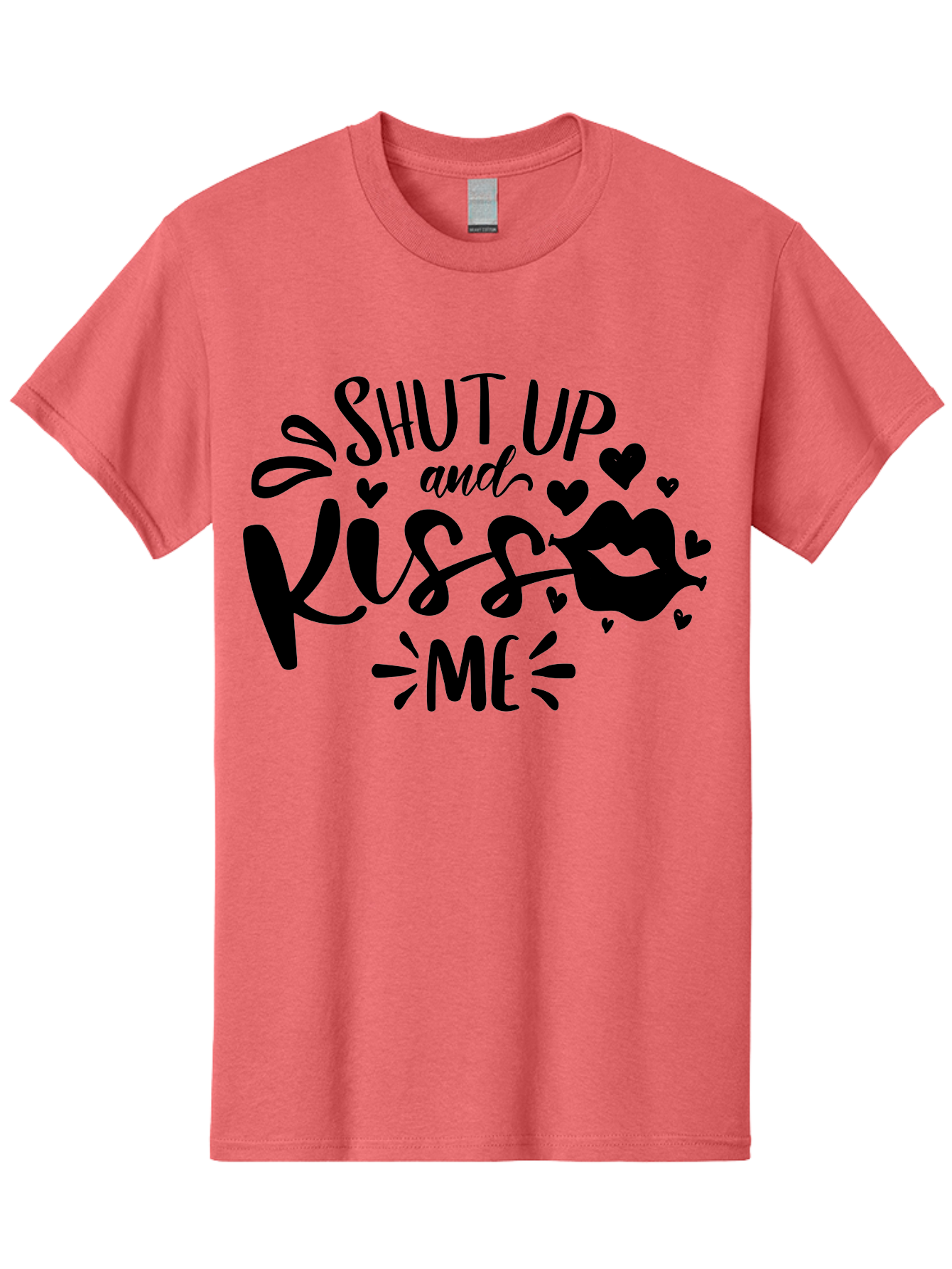 Shut Up And Kiss Me Men'S Graphic Tee, 100% Cotton, Comfortable Casual Summer Wear, Machine Washable, Love Quotes, Romantic Phrases, Kiss Me, Shut Up, Valentines Day Gifts, Couples Quotes, Heart Graphics, Lips Illustration, Sassy Phrases Aae638 27