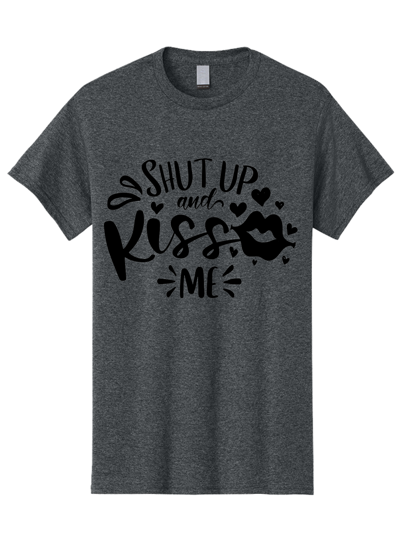 Shut Up And Kiss Me Men'S Graphic Tee, 100% Cotton, Comfortable Casual Summer Wear, Machine Washable, Love Quotes, Romantic Phrases, Kiss Me, Shut Up, Valentines Day Gifts, Couples Quotes, Heart Graphics, Lips Illustration, Sassy Phrases Aae638 25