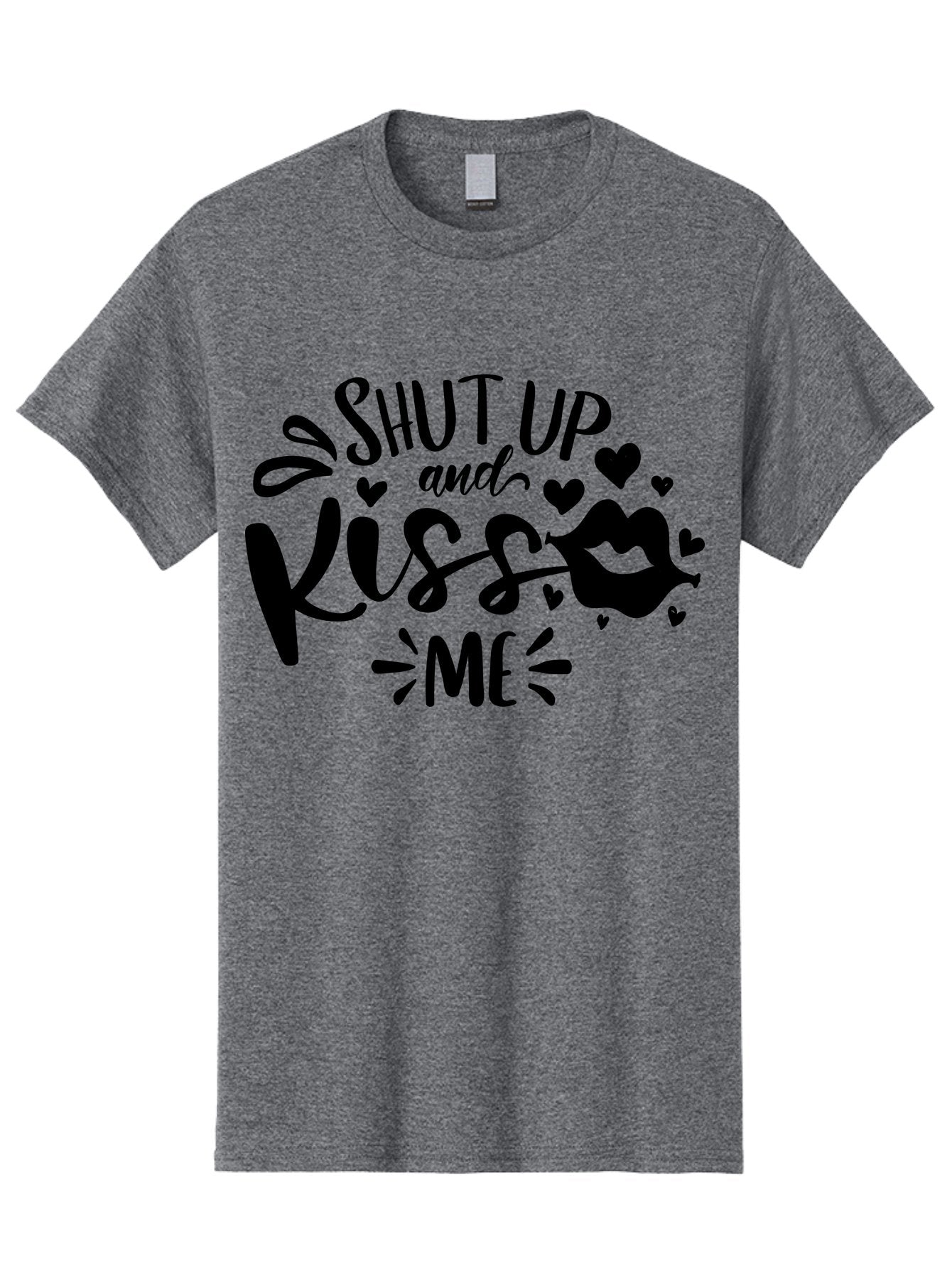 Shut Up And Kiss Me Men'S Graphic Tee, 100% Cotton, Comfortable Casual Summer Wear, Machine Washable, Love Quotes, Romantic Phrases, Kiss Me, Shut Up, Valentines Day Gifts, Couples Quotes, Heart Graphics, Lips Illustration, Sassy Phrases Aae638