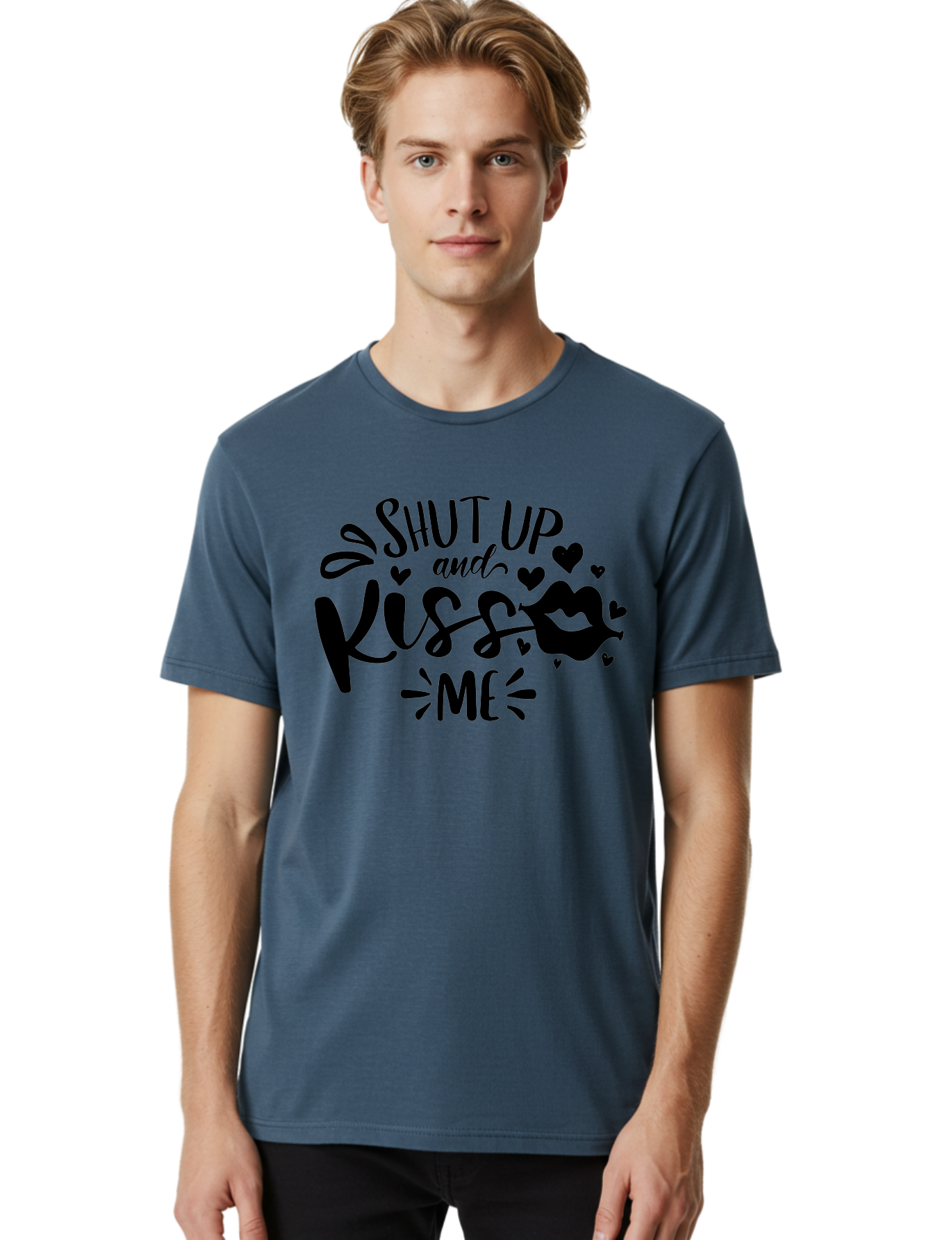 Shut Up And Kiss Me Men'S Graphic Tee, 100% Cotton, Comfortable Casual Summer Wear, Machine Washable, Love Quotes, Romantic Phrases, Kiss Me, Shut Up, Valentines Day Gifts, Couples Quotes, Heart Graphics, Lips Illustration, Sassy Phrases Aae638 16