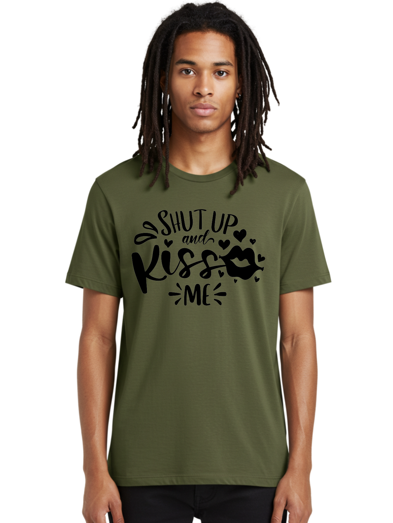 Shut Up And Kiss Me Men'S Graphic Tee, 100% Cotton, Comfortable Casual Summer Wear, Machine Washable, Love Quotes, Romantic Phrases, Kiss Me, Shut Up, Valentines Day Gifts, Couples Quotes, Heart Graphics, Lips Illustration, Sassy Phrases Aae638 12
