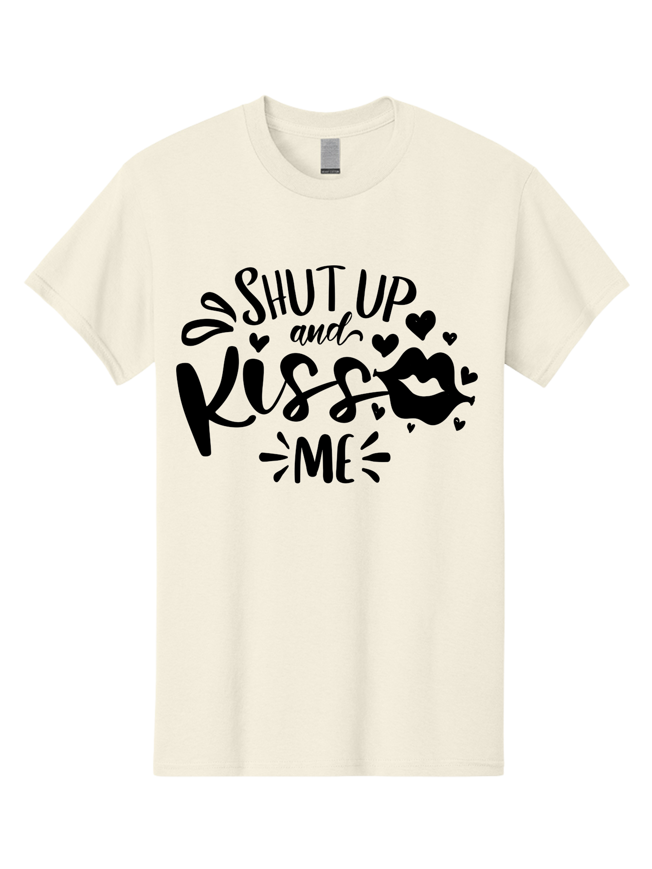 Shut Up And Kiss Me Men'S Graphic Tee, 100% Cotton, Comfortable Casual Summer Wear, Machine Washable, Love Quotes, Romantic Phrases, Kiss Me, Shut Up, Valentines Day Gifts, Couples Quotes, Heart Graphics, Lips Illustration, Sassy Phrases Aae638 5