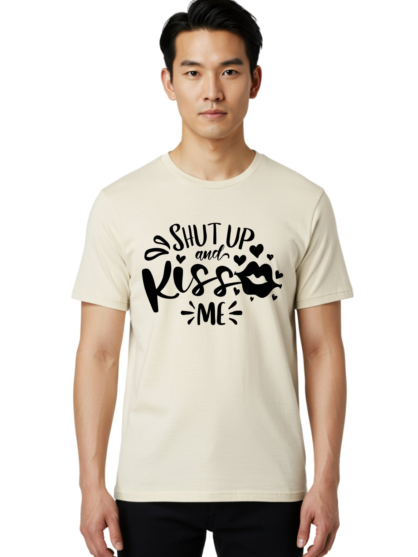 Shut Up And Kiss Me Men'S Graphic Tee, 100% Cotton, Comfortable Casual Summer Wear, Machine Washable, Love Quotes, Romantic Phrases, Kiss Me, Shut Up, Valentines Day Gifts, Couples Quotes, Heart Graphics, Lips Illustration, Sassy Phrases Aae638 6
