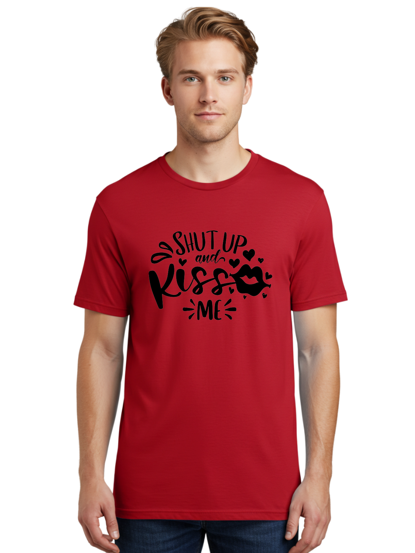 Shut Up And Kiss Me Men'S Graphic Tee, 100% Cotton, Comfortable Casual Summer Wear, Machine Washable, Love Quotes, Romantic Phrases, Kiss Me, Shut Up, Valentines Day Gifts, Couples Quotes, Heart Graphics, Lips Illustration, Sassy Phrases Aae638 22