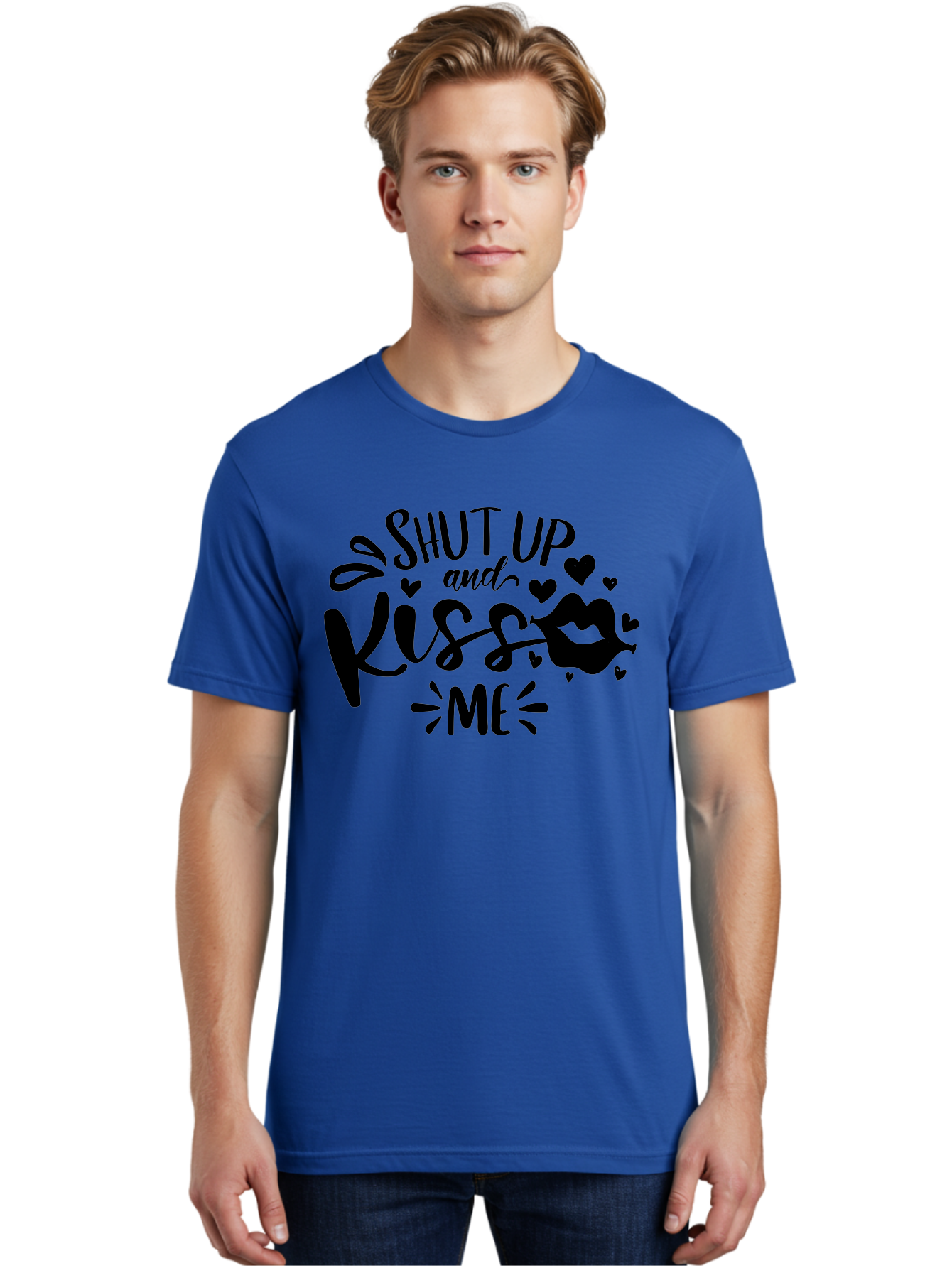 Shut Up And Kiss Me Men'S Graphic Tee, 100% Cotton, Comfortable Casual Summer Wear, Machine Washable, Love Quotes, Romantic Phrases, Kiss Me, Shut Up, Valentines Day Gifts, Couples Quotes, Heart Graphics, Lips Illustration, Sassy Phrases Aae638 20