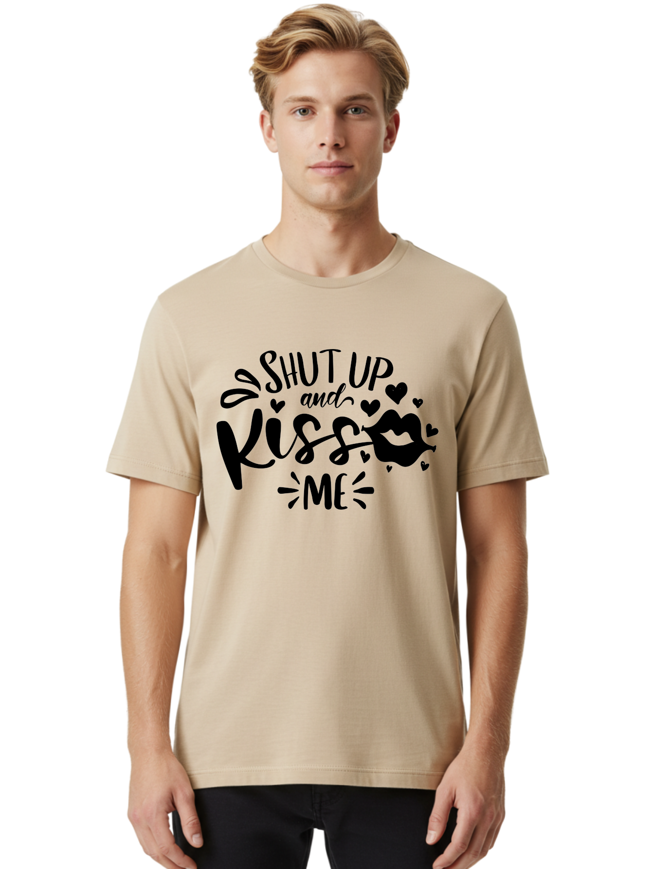 Shut Up And Kiss Me Men'S Graphic Tee, 100% Cotton, Comfortable Casual Summer Wear, Machine Washable, Love Quotes, Romantic Phrases, Kiss Me, Shut Up, Valentines Day Gifts, Couples Quotes, Heart Graphics, Lips Illustration, Sassy Phrases Aae638 18