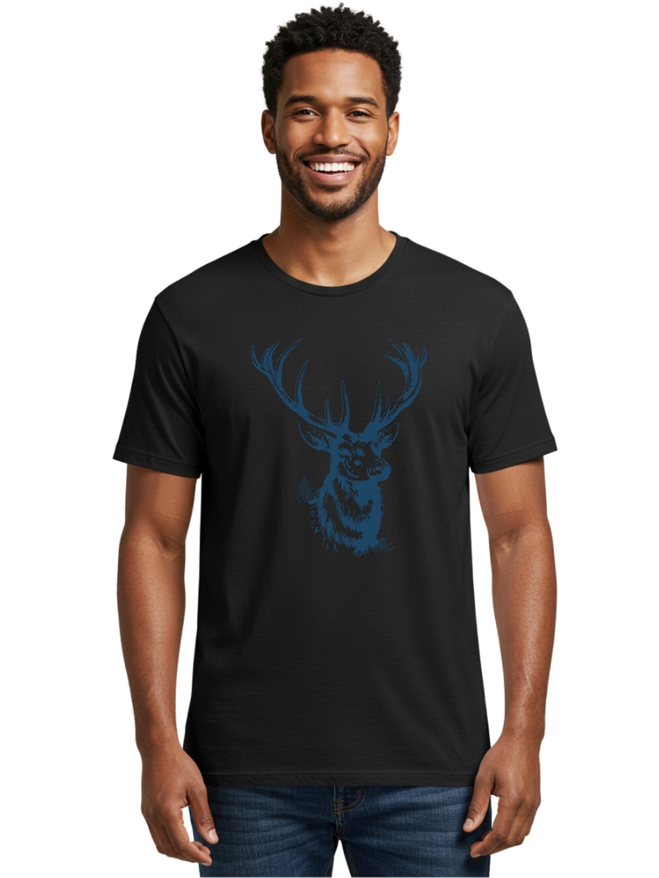 Silent Antler King Men'S Graphic Tee, 100% Cotton, Comfortable Casual Summer Wear, Machine Washable, Illustration Of Elk, Majestic Antlers, Wildlife Art, Wild Animal, Rugged Charm, Detailed Sketch, Forest Creature, Wildlife Illustration Aae642 23