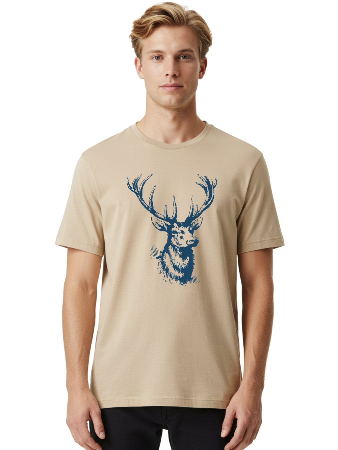 Silent Antler King Men'S Graphic Tee, 100% Cotton, Comfortable Casual Summer Wear, Machine Washable, Illustration Of Elk, Majestic Antlers, Wildlife Art, Wild Animal, Rugged Charm, Detailed Sketch, Forest Creature, Wildlife Illustration Aae642 29