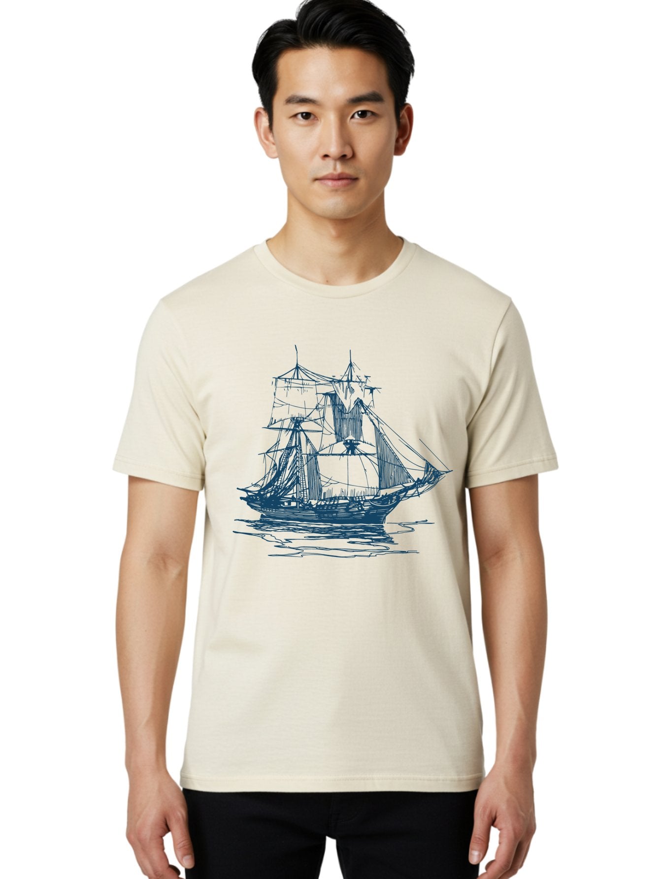 Silent Sails Ship Men'S Graphic Tee, 100% Cotton, Comfortable Casual Summer Wear, Machine Washable, Sailing Ship, Tall Ship, Naval Vessel, Sailing Boat, Ocean Waves, Nautical Theme, Historic Ship, Classic Sailing, Maritime Illustration Aae644 16