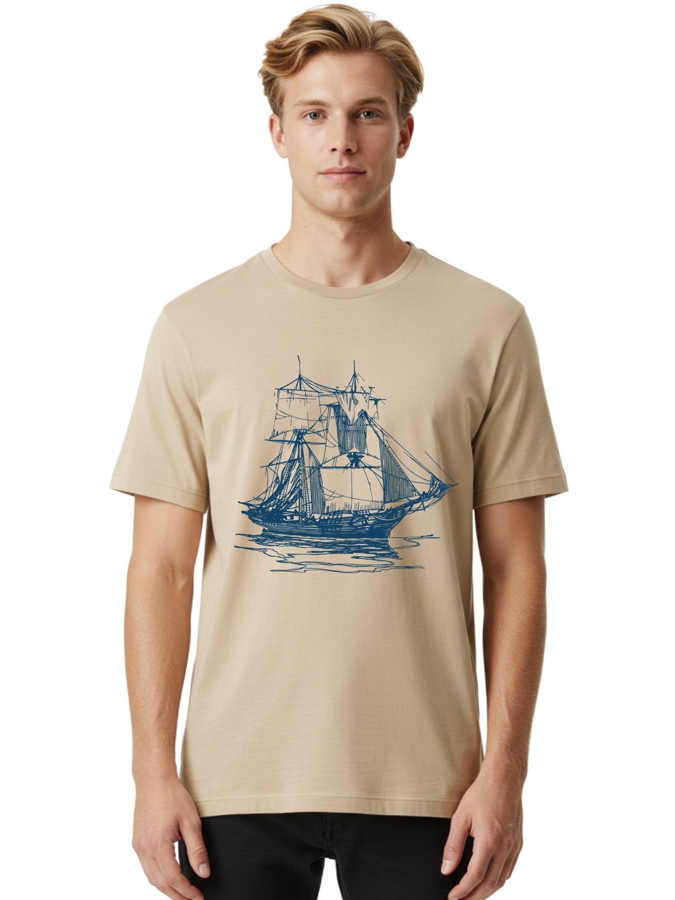 Silent Sails Ship Men'S Graphic Tee, 100% Cotton, Comfortable Casual Summer Wear, Machine Washable, Sailing Ship, Tall Ship, Naval Vessel, Sailing Boat, Ocean Waves, Nautical Theme, Historic Ship, Classic Sailing, Maritime Illustration Aae644 26