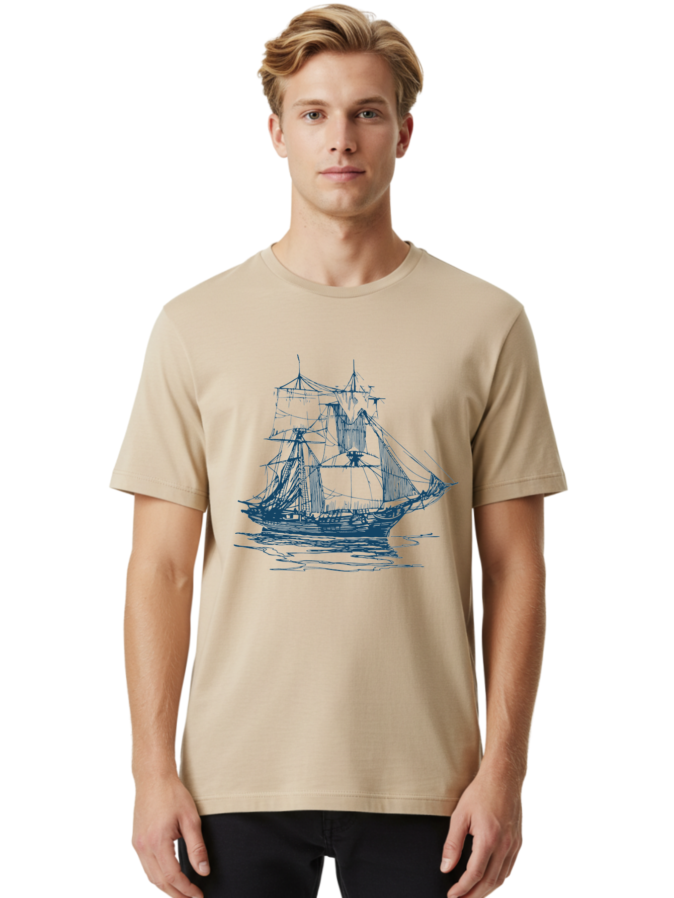 Silent Sails Ship Men'S Graphic Tee, 100% Cotton, Comfortable Casual Summer Wear, Machine Washable, Sailing Ship, Tall Ship, Naval Vessel, Sailing Boat, Ocean Waves, Nautical Theme, Historic Ship, Classic Sailing, Maritime Illustration Aae644 22