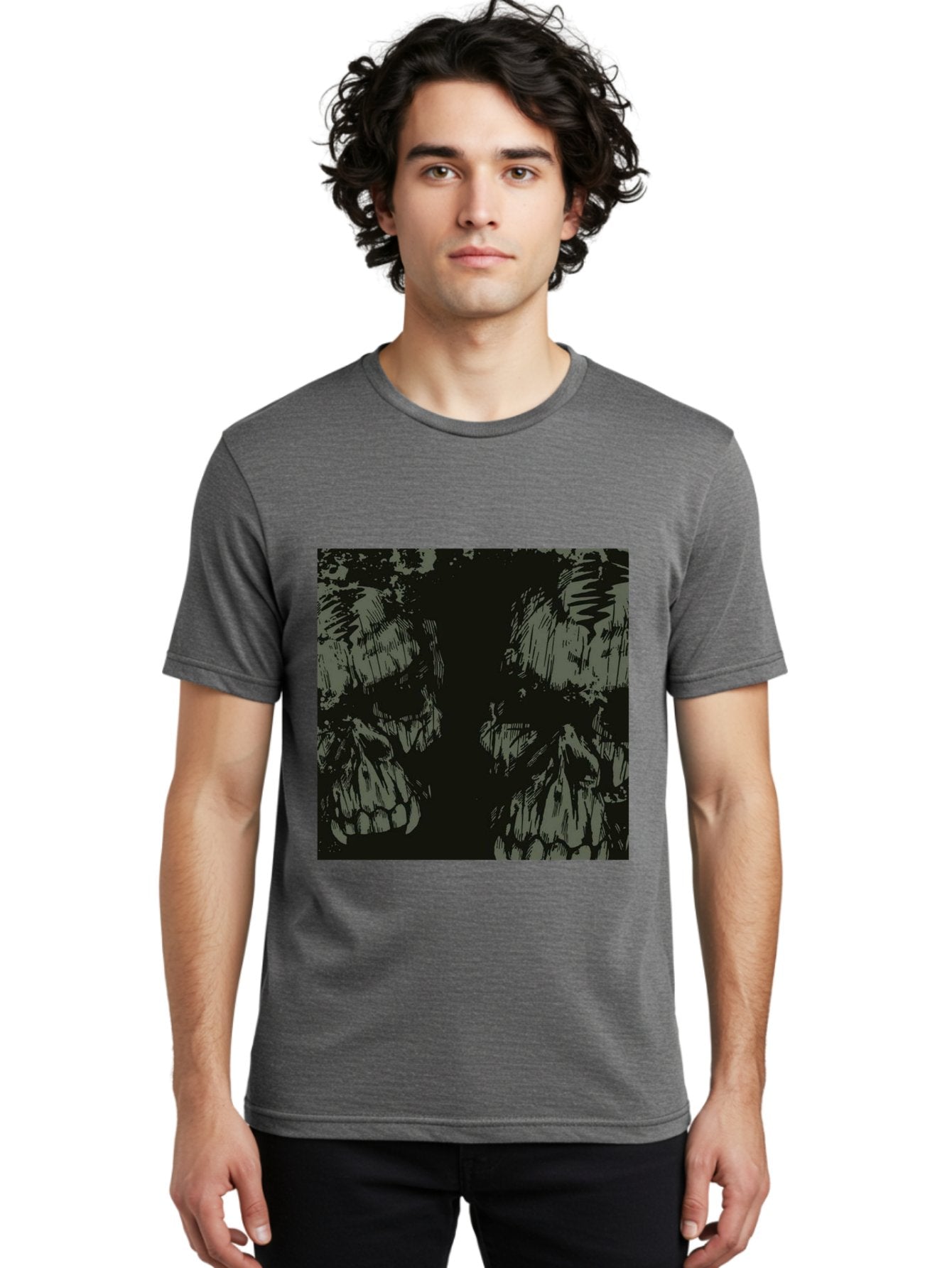 Silent Skulls Men'S Graphic Tee, 100% Cotton, Comfortable Casual Summer Wear, Machine Washable, Dark Fantasy, Skull Art, Gothic Style, Black And Grey, Creepy Atmosphere, Horror Theme, Death Symbol, Skull Design Aae645 23