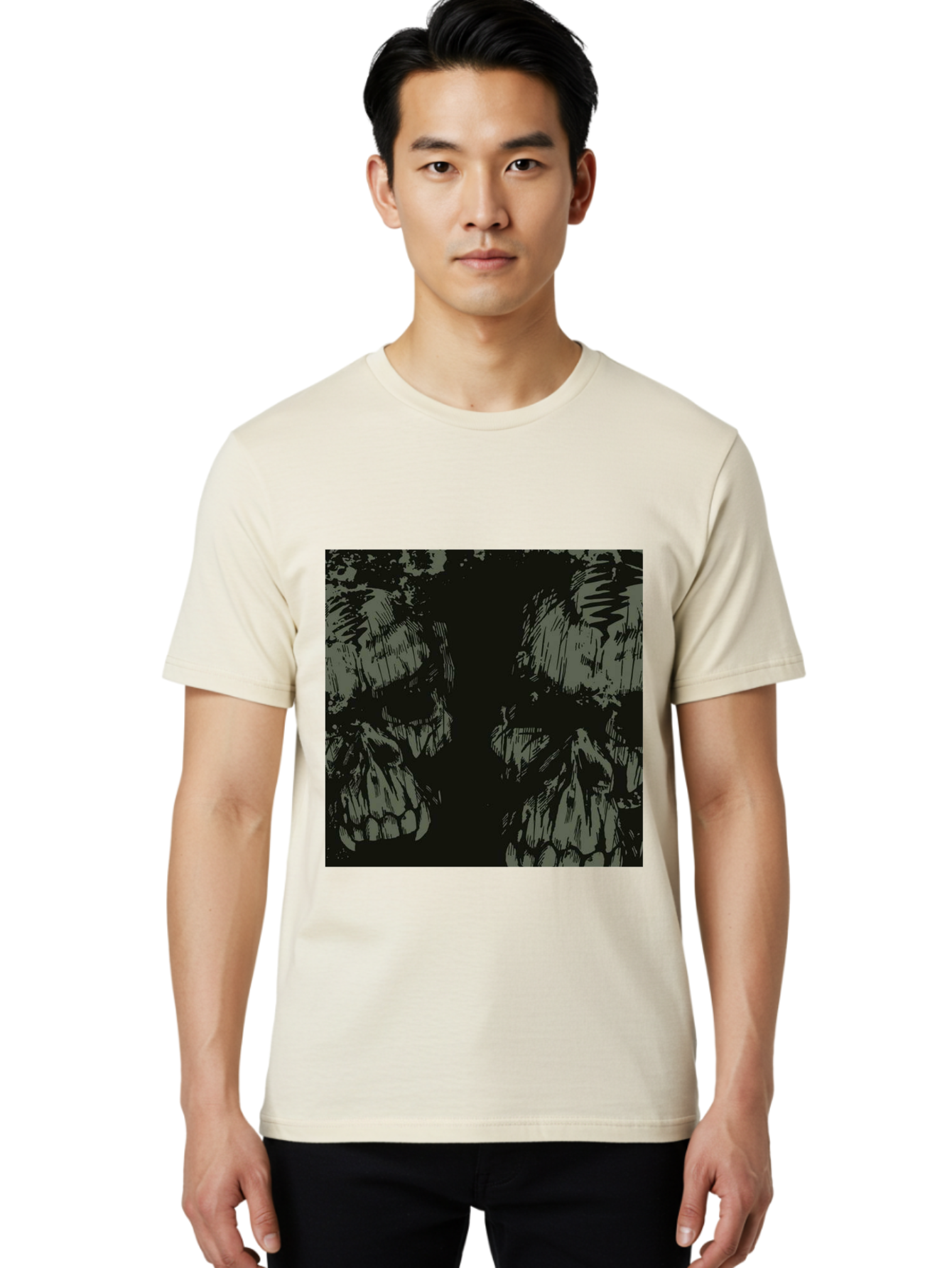 Silent Skulls Men'S Graphic Tee, 100% Cotton, Comfortable Casual Summer Wear, Machine Washable, Dark Fantasy, Skull Art, Gothic Style, Black And Grey, Creepy Atmosphere, Horror Theme, Death Symbol, Skull Design Aae645