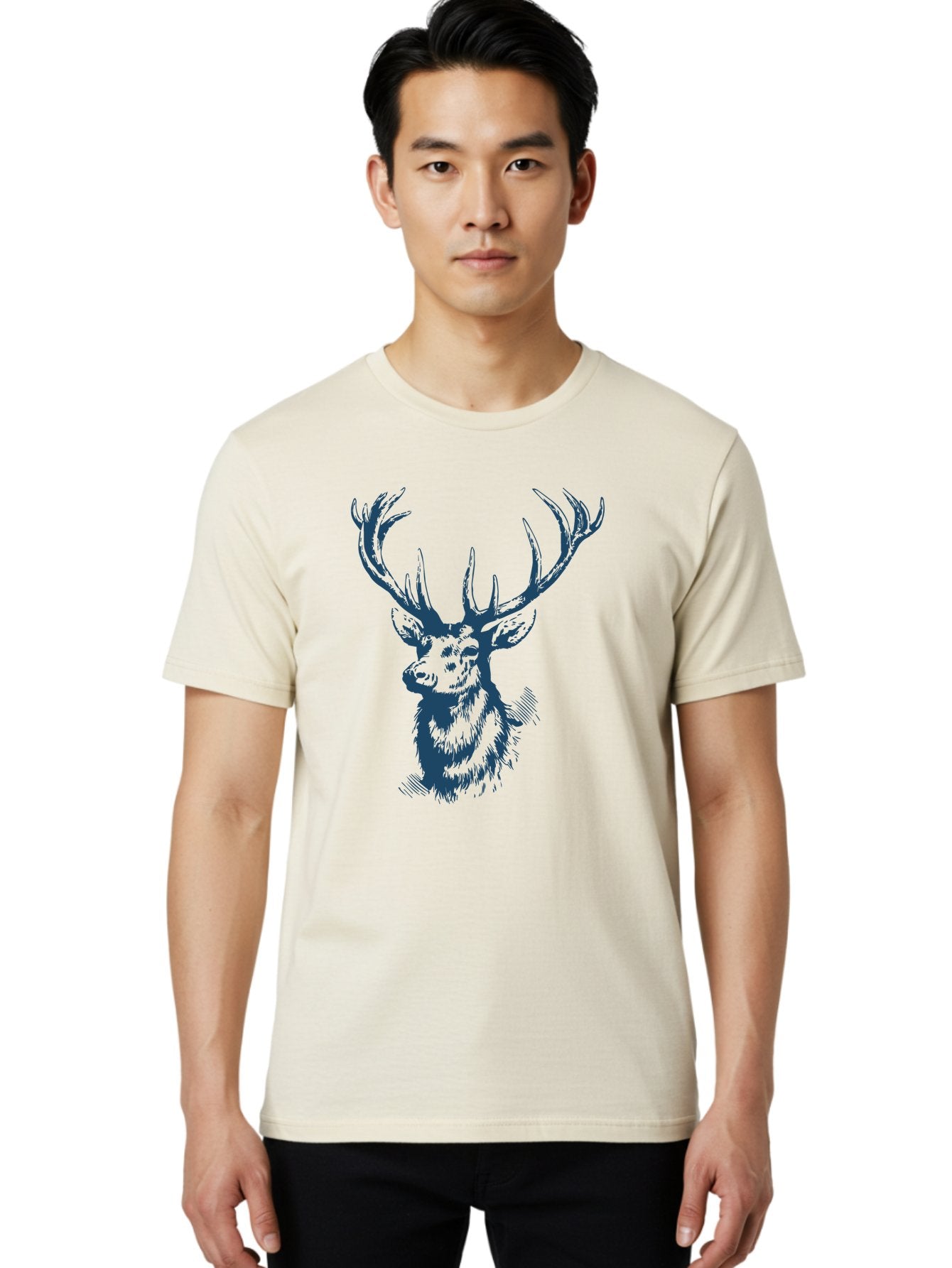 Silent Watcher Stag Men'S Graphic Tee, 100% Cotton, Comfortable Casual Summer Wear, Machine Washable, Deer, Wildlife, Majestic Animal, Stag, Antlers, Woodland Creature, Sketch Art, Illustration, Forest Dwellers Aae646 17