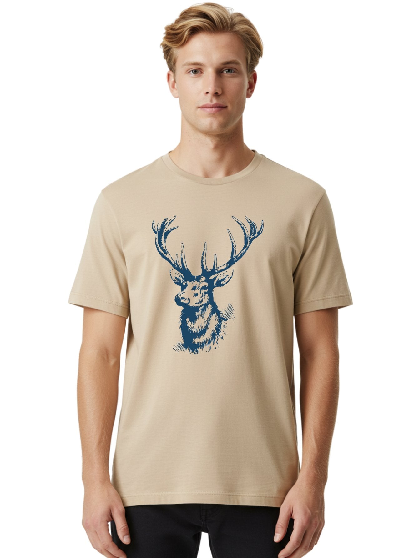 Silent Watcher Stag Men'S Graphic Tee, 100% Cotton, Comfortable Casual Summer Wear, Machine Washable, Deer, Wildlife, Majestic Animal, Stag, Antlers, Woodland Creature, Sketch Art, Illustration, Forest Dwellers Aae646 27