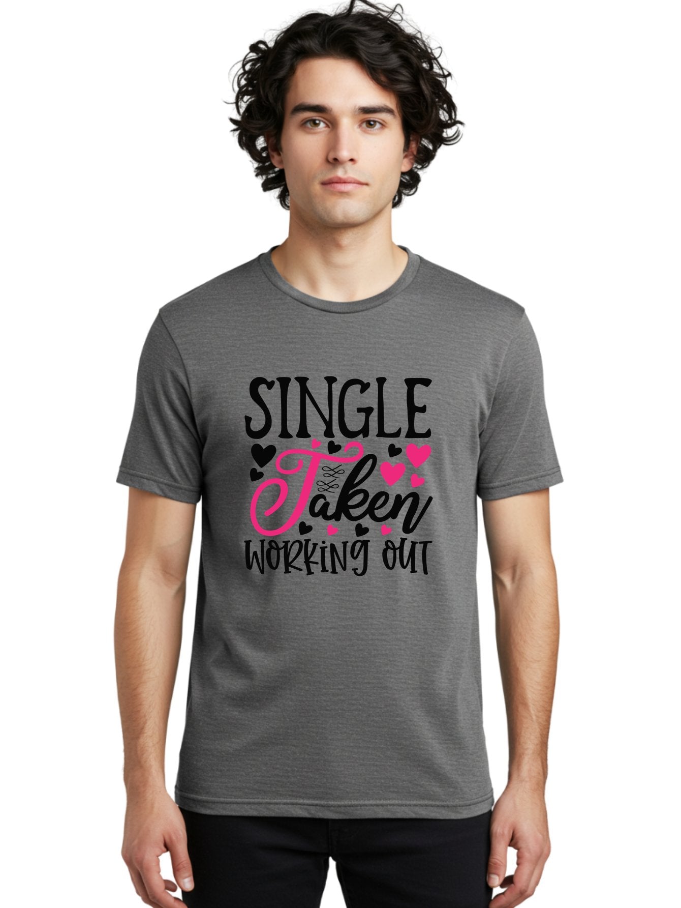 Single Taken Working Out Men'S Graphic Tee, 100% Cotton, Comfortable Casual Summer Wear, Machine Washable, Fitness Motivation, Gym Inspiration, Workout Quotes, Single And Taken, Funny Sayings, Fitness Humor, Gym Humor, Motivational Quotes, Aae649 26