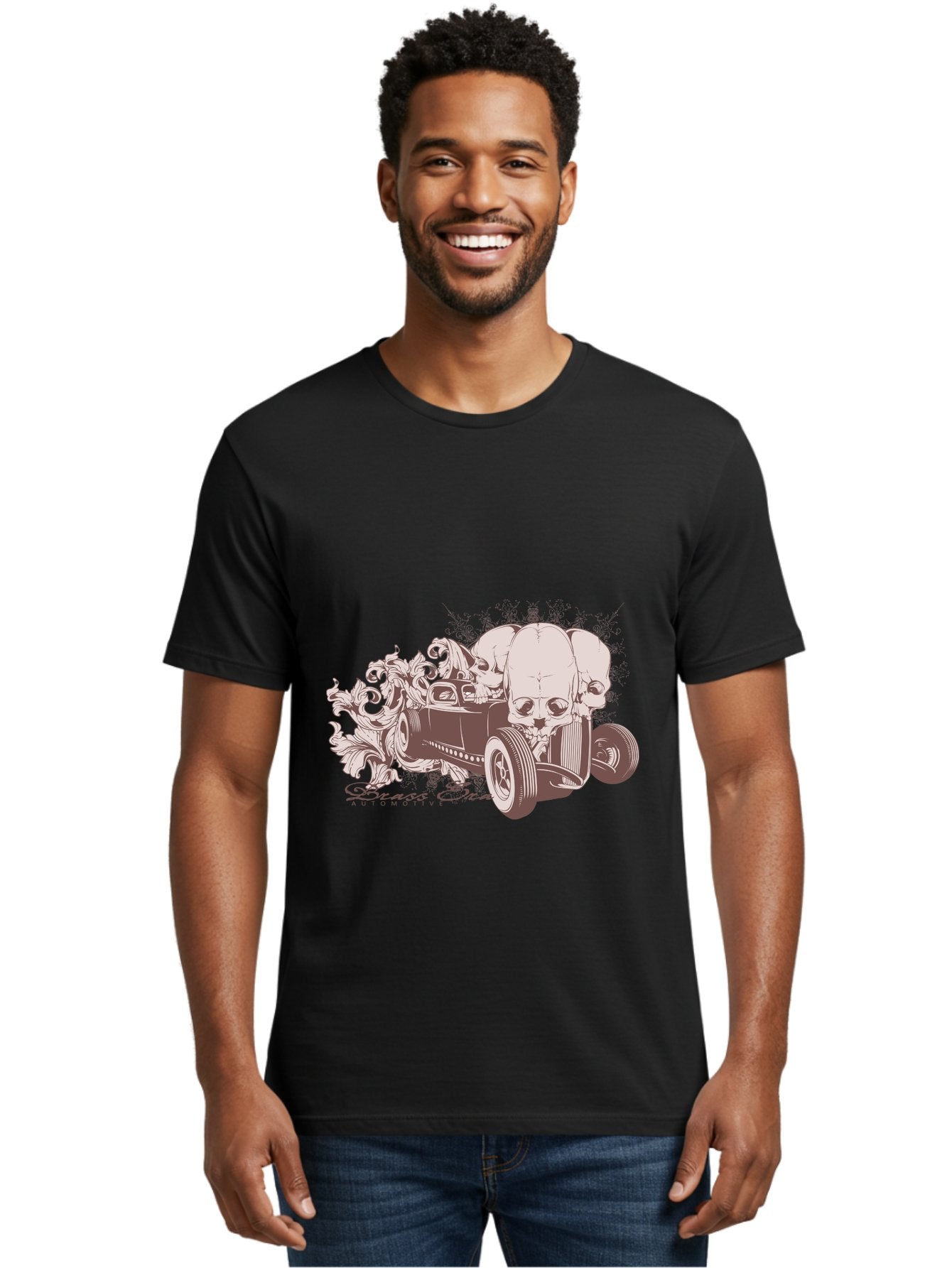 Skull Drive Men'S Graphic Tee, 100% Cotton, Comfortable Casual Summer Wear, Machine Washable, Hot Rod Car, Sugar Skull, Vintage Vehicle, Skull Design, Gothic Art, Automotive Culture, Custom Car, Skull Graphics Aae650 23