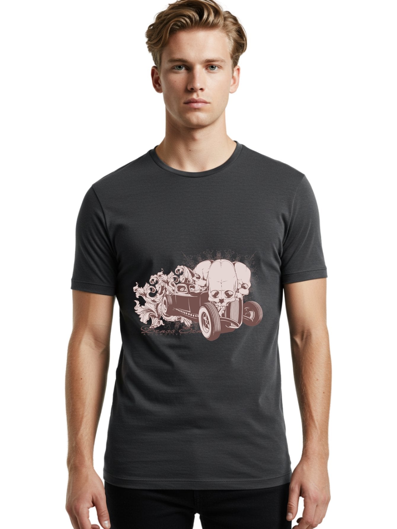 Skull Drive Men'S Graphic Tee, 100% Cotton, Comfortable Casual Summer Wear, Machine Washable, Hot Rod Car, Sugar Skull, Vintage Vehicle, Skull Design, Gothic Art, Automotive Culture, Custom Car, Skull Graphics Aae650 19