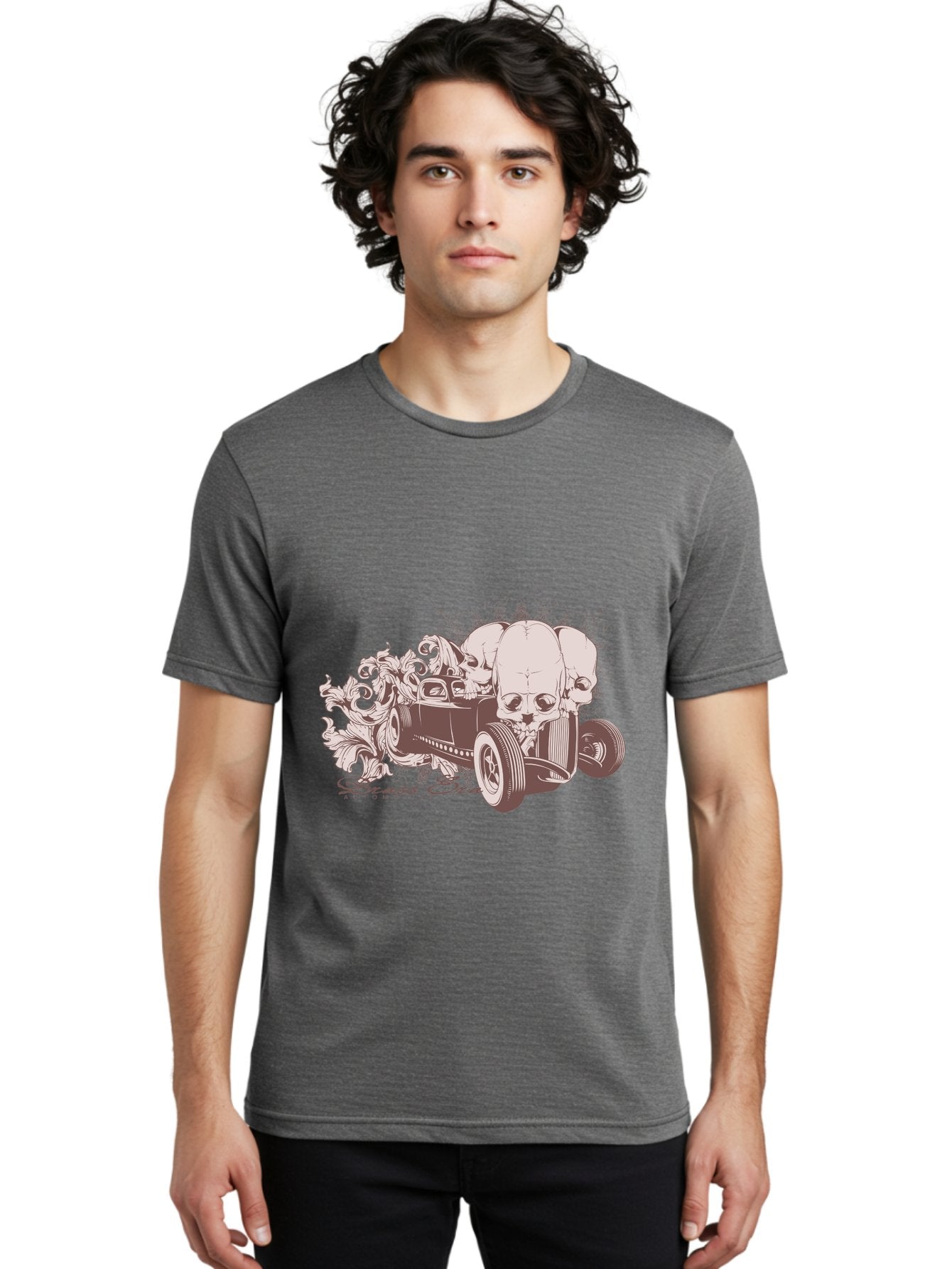 Skull Drive Men'S Graphic Tee, 100% Cotton, Comfortable Casual Summer Wear, Machine Washable, Hot Rod Car, Sugar Skull, Vintage Vehicle, Skull Design, Gothic Art, Automotive Culture, Custom Car, Skull Graphics Aae650 29