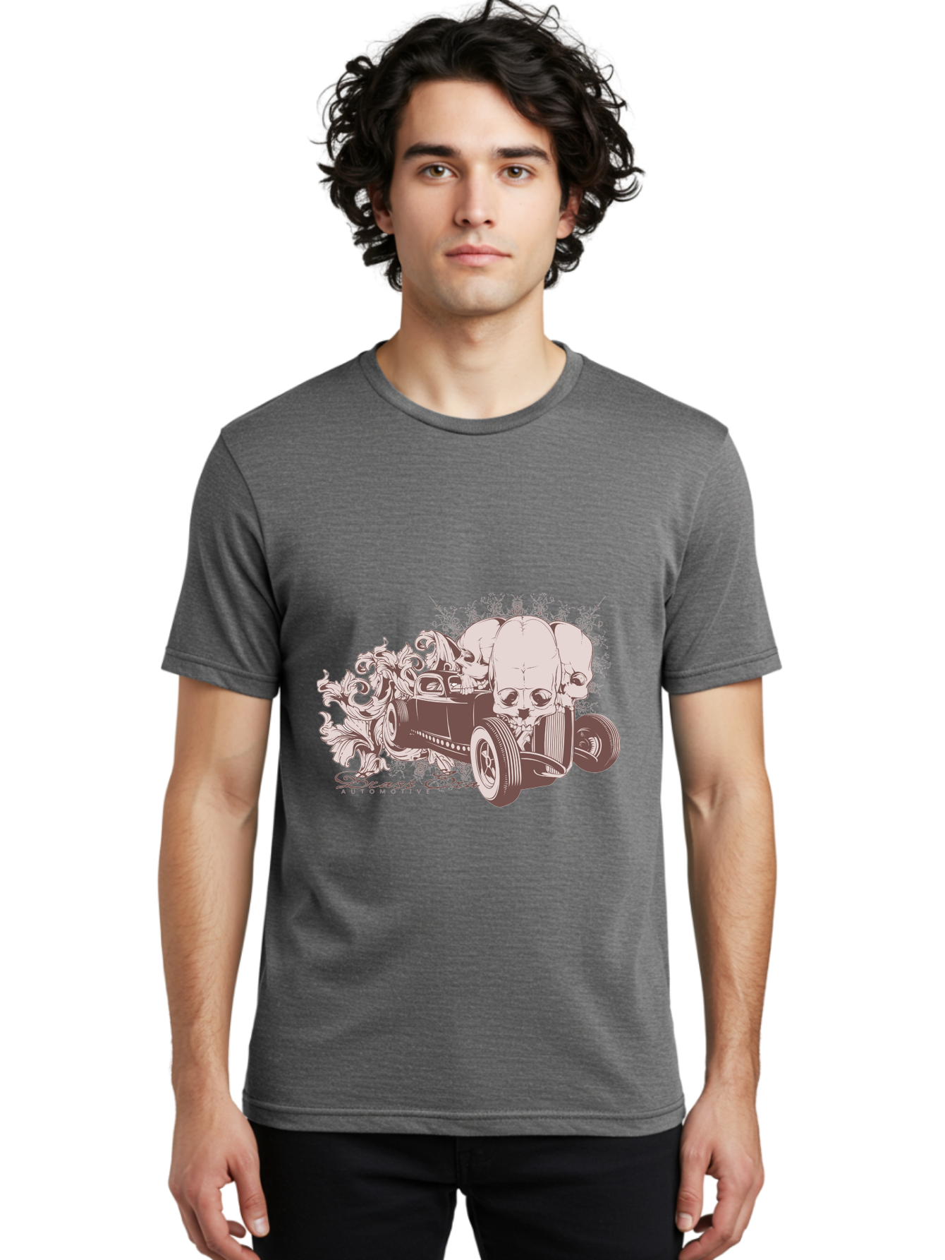 Skull Drive Men'S Graphic Tee, 100% Cotton, Comfortable Casual Summer Wear, Machine Washable, Hot Rod Car, Sugar Skull, Vintage Vehicle, Skull Design, Gothic Art, Automotive Culture, Custom Car, Skull Graphics Aae650 18