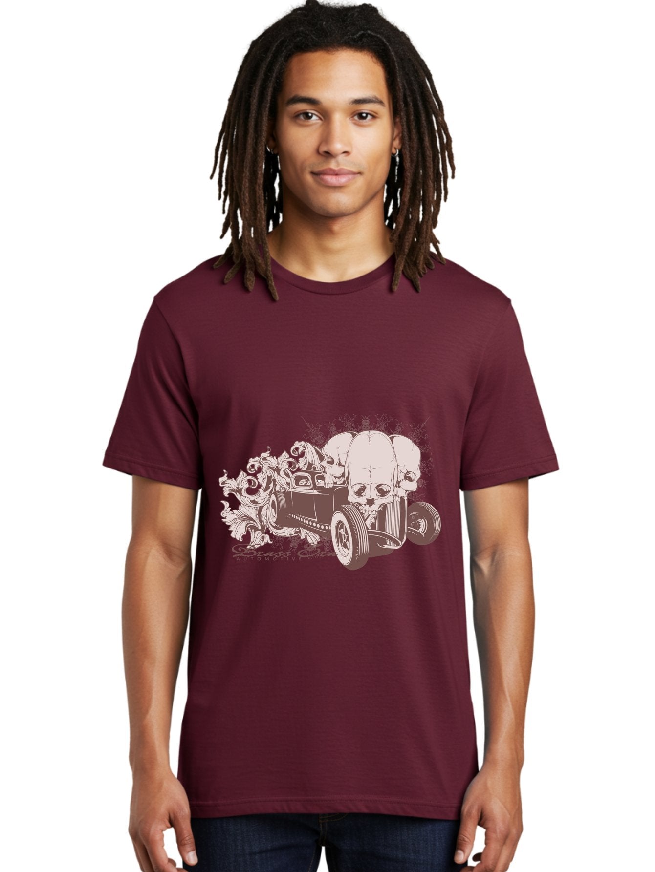 Skull Drive Men'S Graphic Tee, 100% Cotton, Comfortable Casual Summer Wear, Machine Washable, Hot Rod Car, Sugar Skull, Vintage Vehicle, Skull Design, Gothic Art, Automotive Culture, Custom Car, Skull Graphics Aae650 20