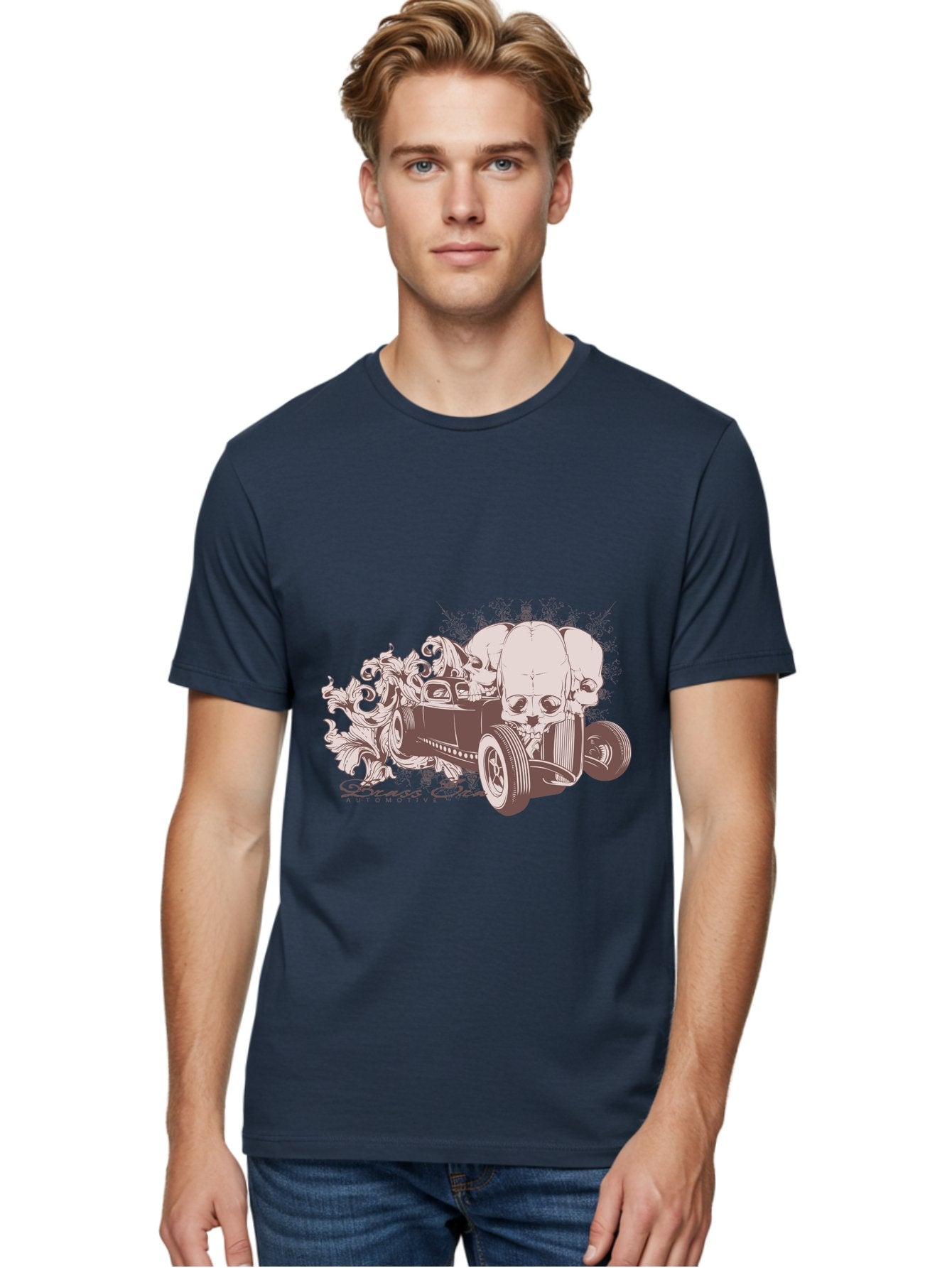 Skull Drive Men'S Graphic Tee, 100% Cotton, Comfortable Casual Summer Wear, Machine Washable, Hot Rod Car, Sugar Skull, Vintage Vehicle, Skull Design, Gothic Art, Automotive Culture, Custom Car, Skull Graphics Aae650 30