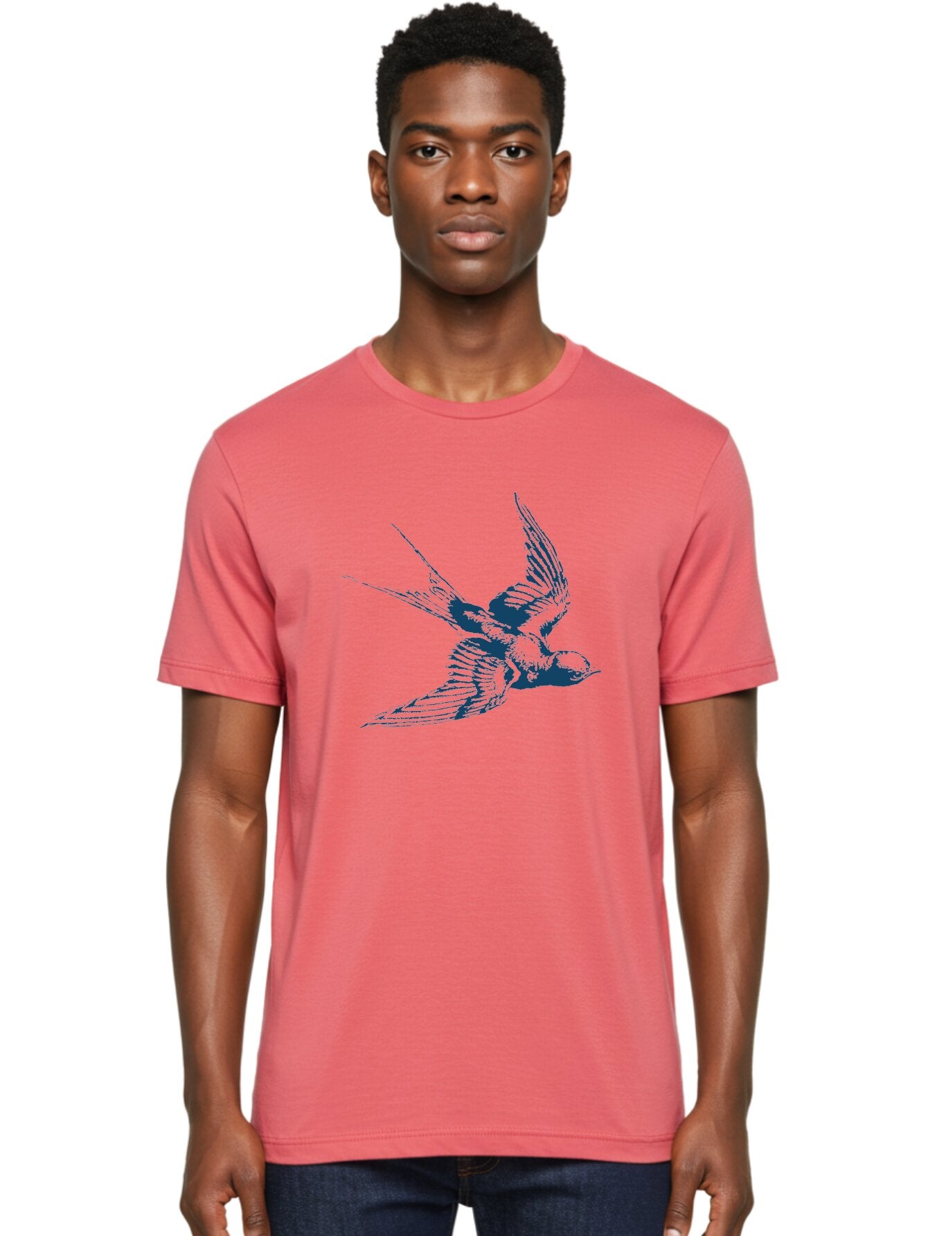 Skybound Sparrow Men'S Graphic Tee, 100% Cotton, Comfortable Casual Summer Wear, Machine Washable, Swallow Bird In Flight, Blue Bird Illustration, Bird In Air, Flying Swallow, Bird Species, Wildlife Art, Avian Illustration Aae651 16