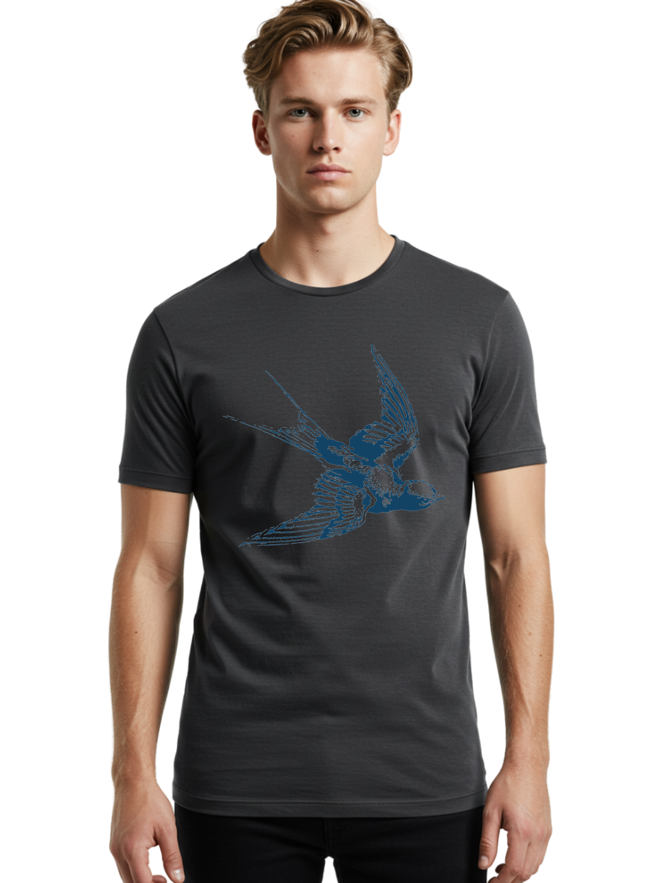 Skybound Sparrow Men'S Graphic Tee, 100% Cotton, Comfortable Casual Summer Wear, Machine Washable, Swallow Bird In Flight, Blue Bird Illustration, Bird In Air, Flying Swallow, Bird Species, Wildlife Art, Avian Illustration Aae651 16